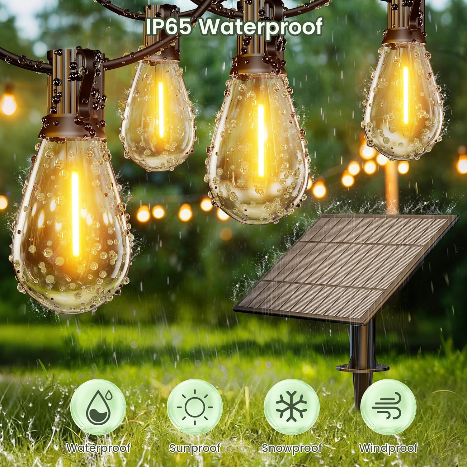 150FT Solar String Lights Outdoor with Remote, USB, Timer & 62 Shatterproof Bulbs, 2200K Soft Warm White, Dimmable LED Lights for Outside, Porch, Garden, Party, Wedding Decor, IP65 Waterproof