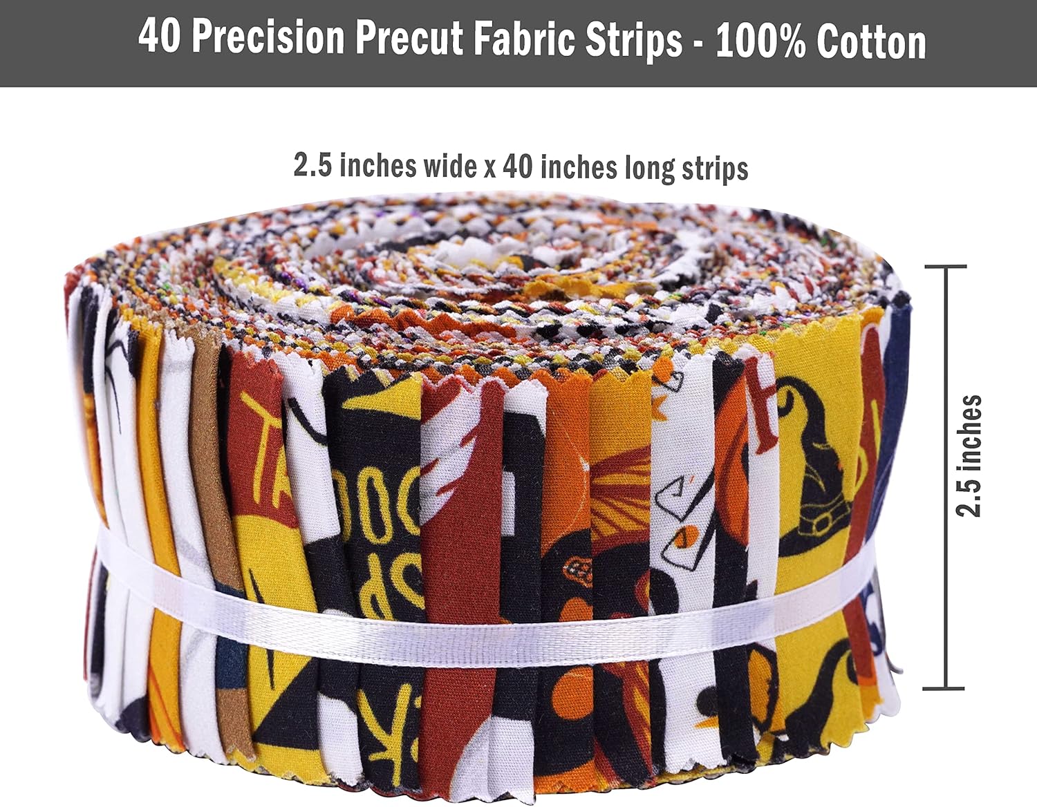 Soimoi 40Pcs Halloween Print Cotton Precut Fabrics for Quilting Craft Strips 2.5x42inches Jelly Roll - Multicolor