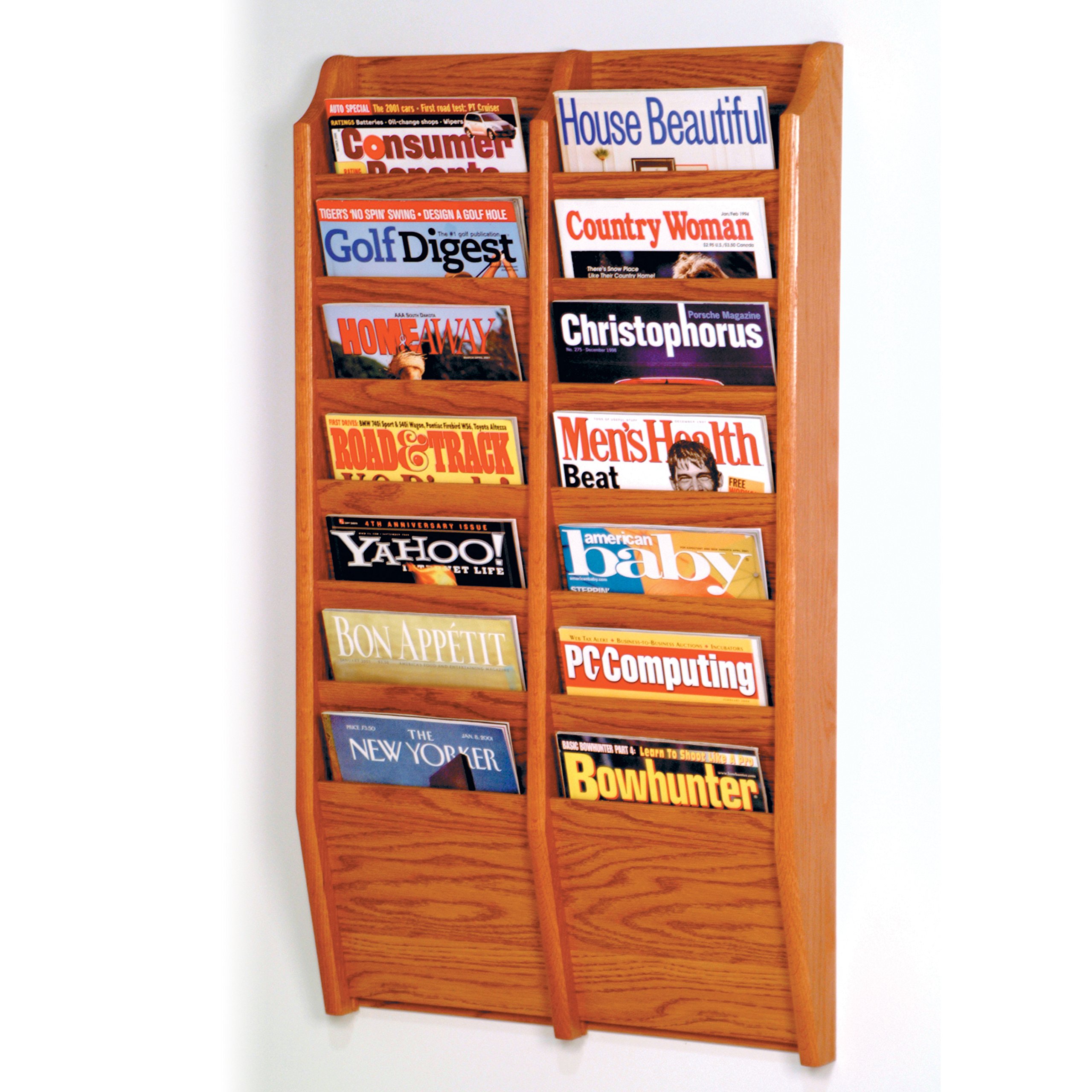 Amazon.com: Wooden Mallet 14-Pocket Cascade Magazine Rack, Medium Oak ...
