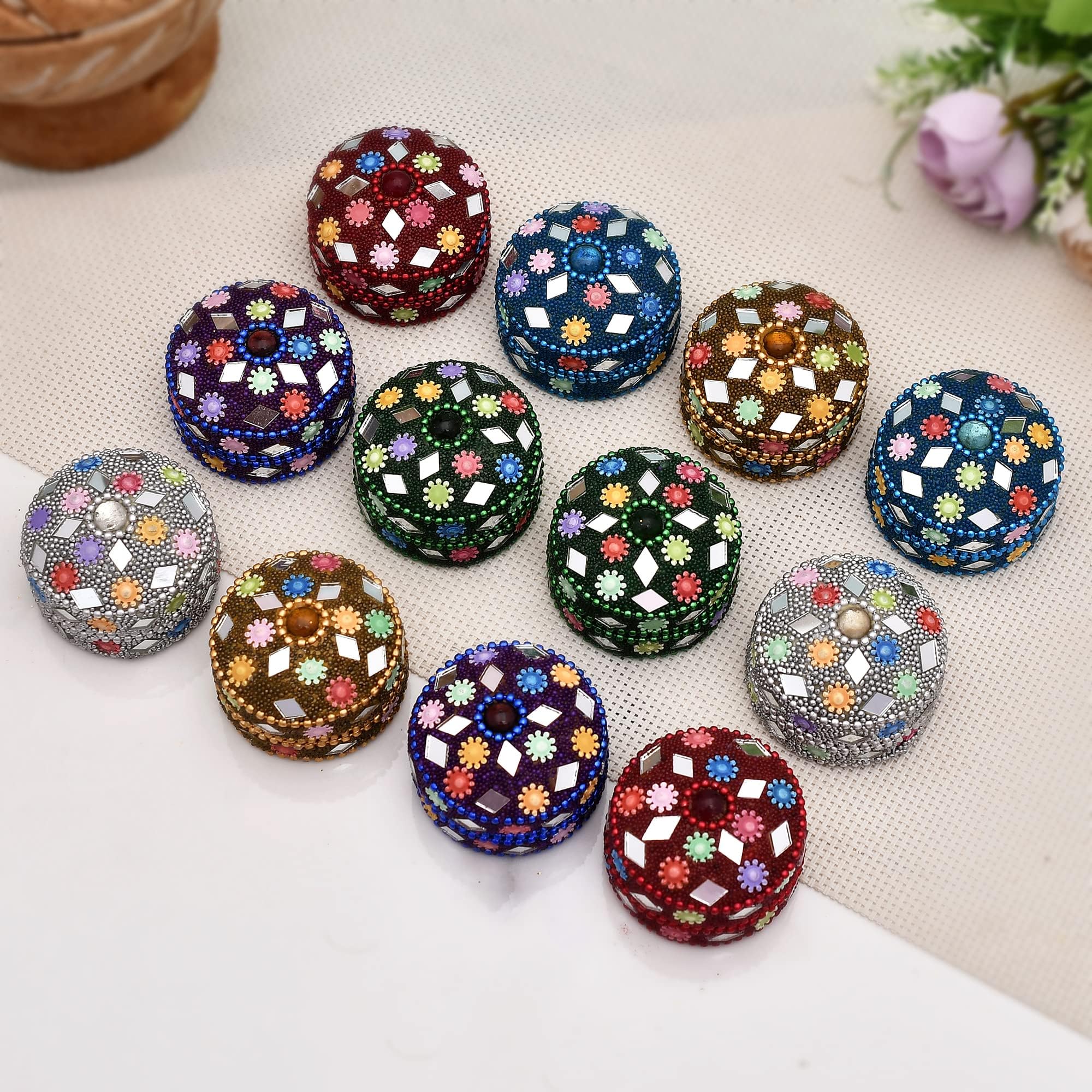 Craftam Aluminum Lakh Sindoor Boxe, Kumkum Box Bharani Wedding Return Gifts (Set of 12), Round