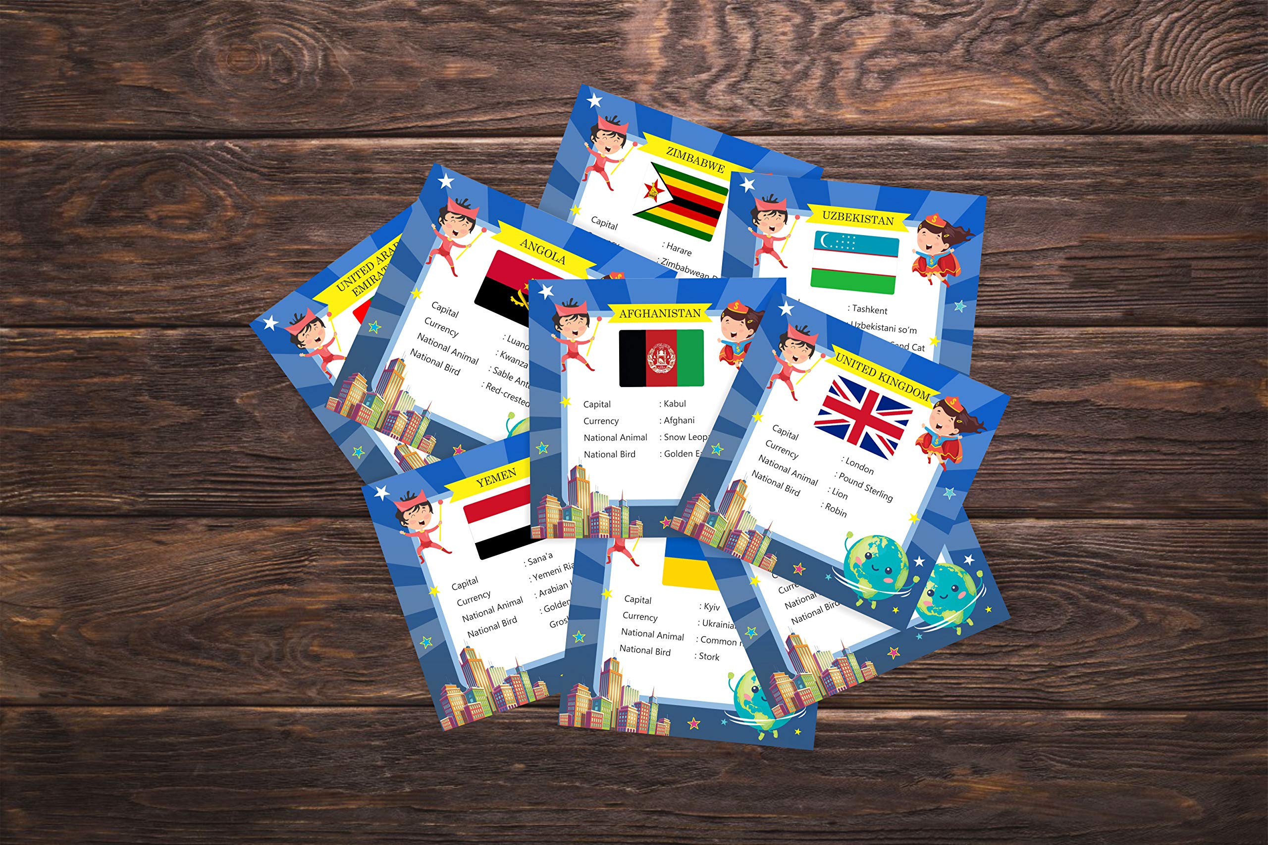 Kidsville French Alphabets, Cursive Alphabets, Action Verbs, Country Cards, Waterproof Flash Cards (3.5 inch x 5.5 inch, Multicolored, Country Cards) 1