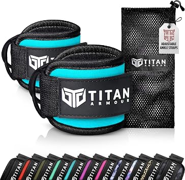 Titan Armour  Ankle Straps for Cable Machines | Gym Cuffs w/Heavy-Duty Steel Double D-Rings & Adjustable Strap | Lower Body Workouts Inc. Leg Extension, Leg Curl & Glute Kickback | Men & Women