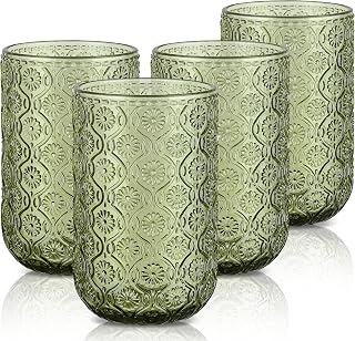 Joeyan Bunte Gläser Spülmaschinenfest, 410ml Grün Wassergläser Set 4 Teilig