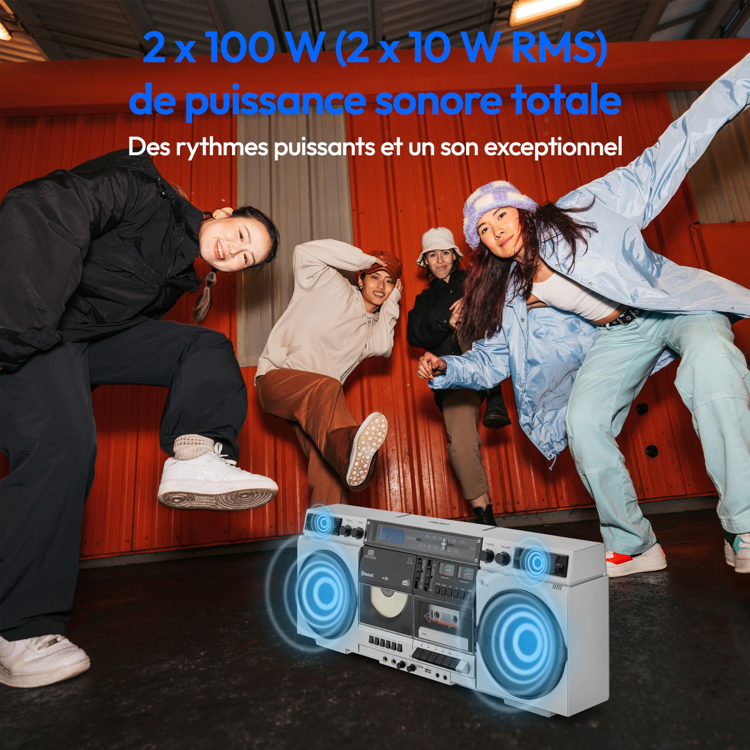 MEDION P66538 Enregistreur à cassettes Ghettoblaster rétro lecteur CD USB SD radio DAB+ Bluetooth platine cassette