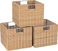 Vista 1 de Cesta de almacenamiento de mimbre de plástico de 12x12x10 pulgadas, cesta de almacenamiento de cubo de mimbre plegable para estantes, cesta