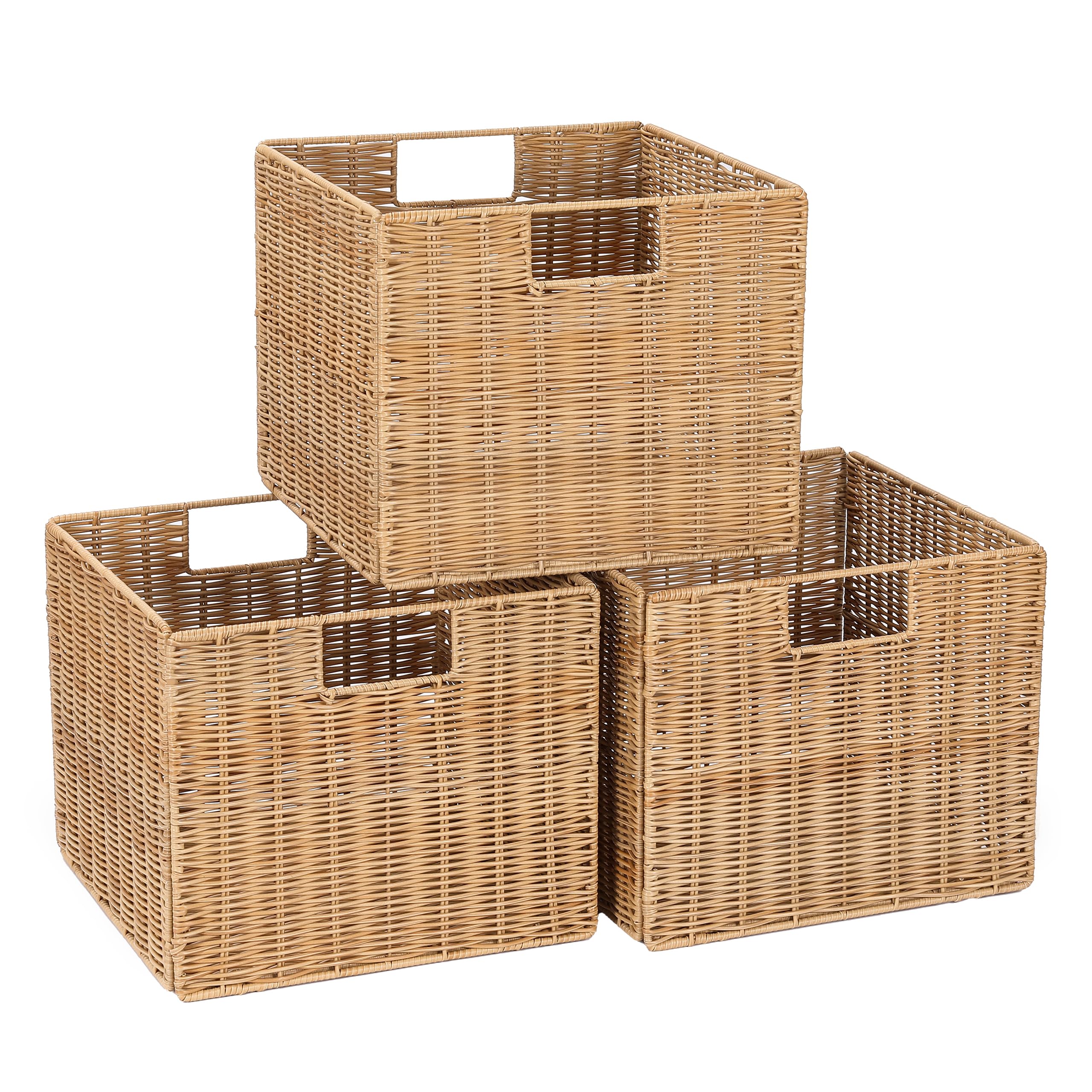 Photo 1 of DINGTAI Plastic Wicker Storage Basket - 3 Pack