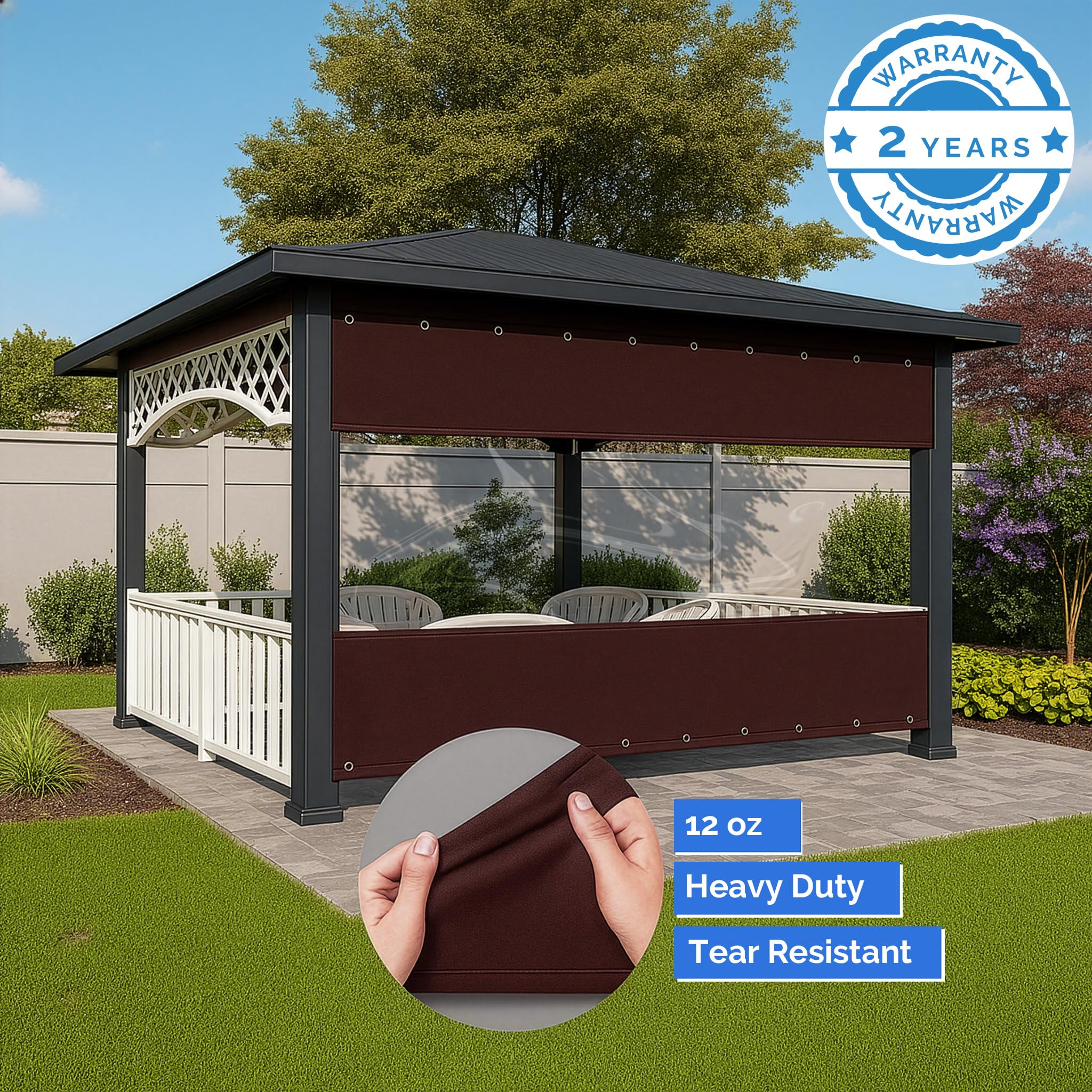 Tenda impermeabile in vinile per esterni con pannello trasparente per pergola portico e gazebo occhielli antiruggine personalizzabili 5,2 x 2,5 m