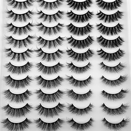 Miniatura 4 de JIMIRE Paquete de 20 pares de pestañas postizas, 4 estilos, pestañas de visón esponjoso, volumen 3D, pestañas de ojo de gato de visón sintético