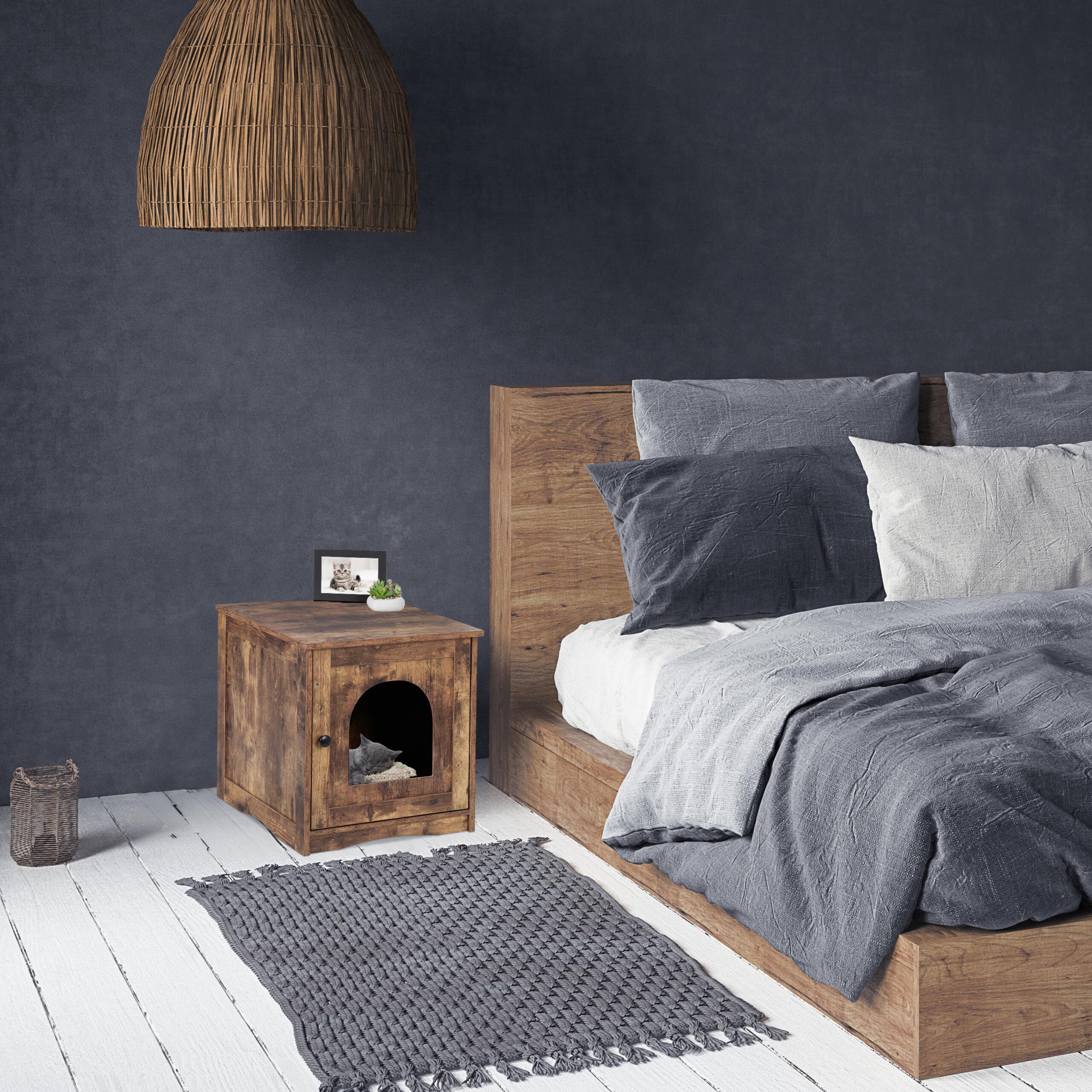 Relaxdays Mobile Lettiera per Gatti, Armadietto con Porta Ingresso Aperto, HLP 50x48x50 cm, Casetta per Mici, Marrone