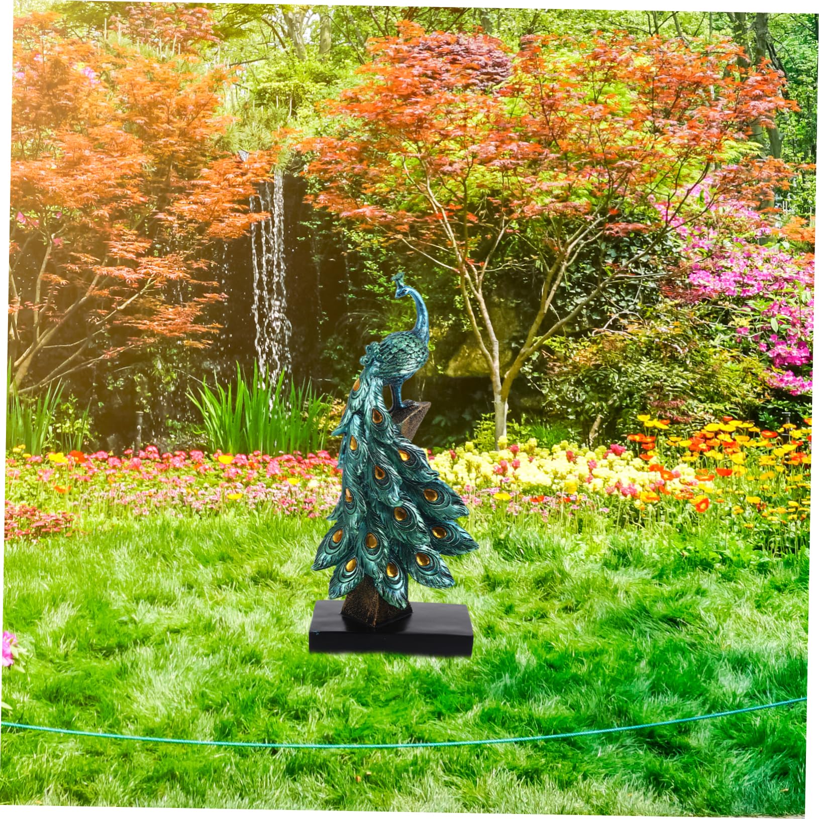 HEMOTON Peacock Statue Outdoor Decor Künstlerische Gartenfigur Wetterfestem Resin für Garten Terrasse und Balkon Einzigartige Deko für Gartenliebhaber