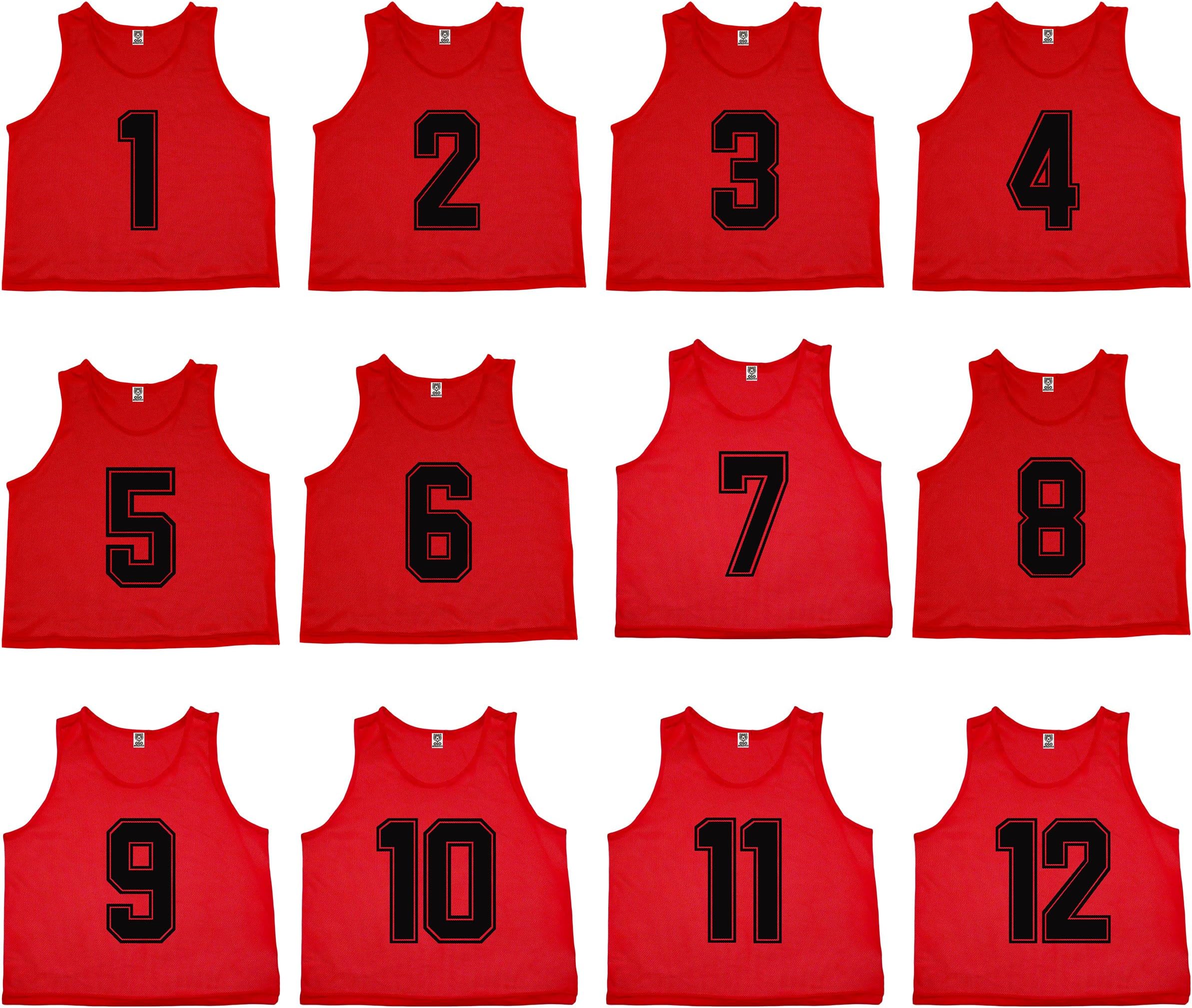 Sets of 12 (1-12, 13-24, 25-36, 37-48) Premium Polyester Mesh Numbered Jerseys Pinnies
