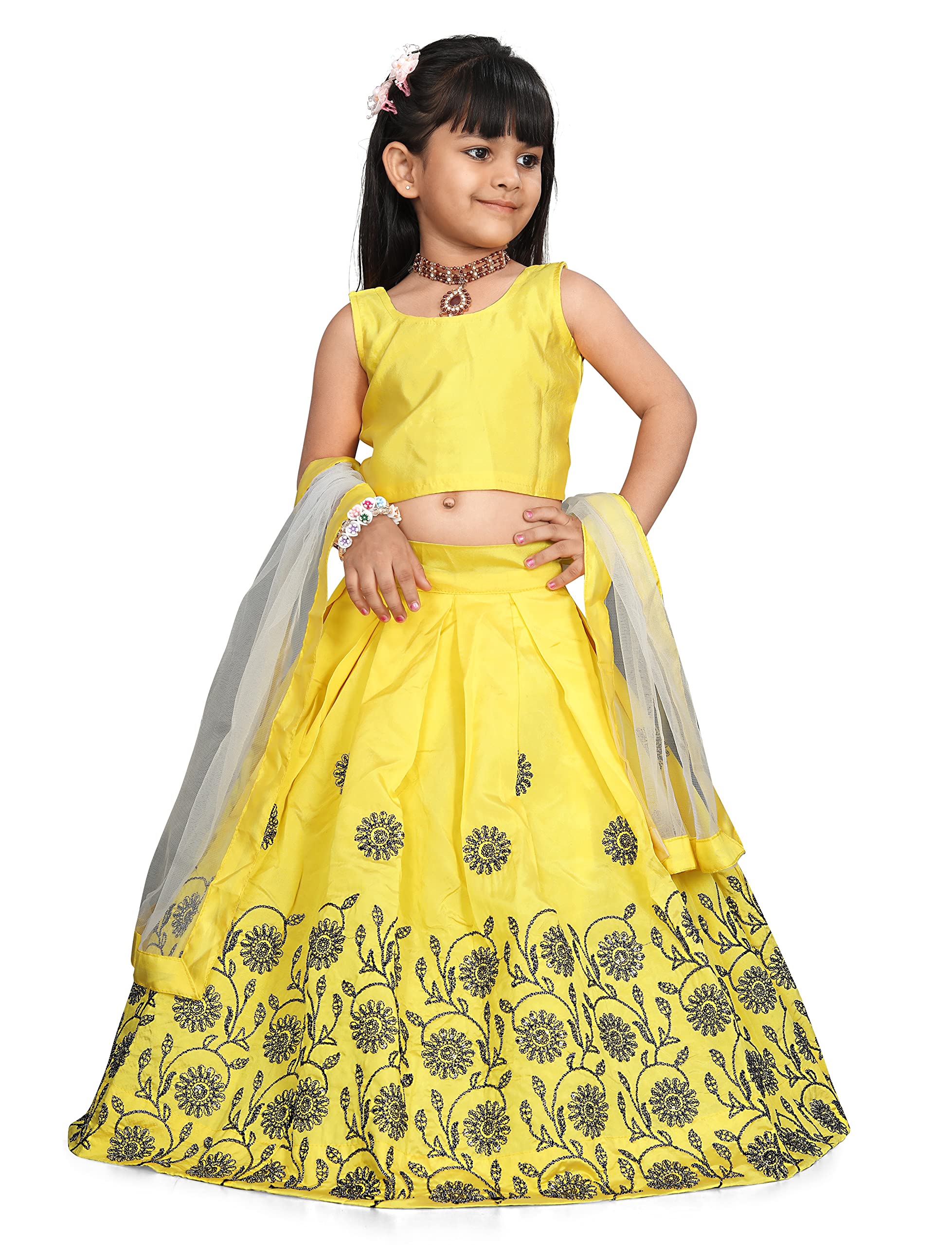 E-SQARE Baby Girl's Full Stitched Taffeta Silk Lehenga Choli With Net Dupatta Set