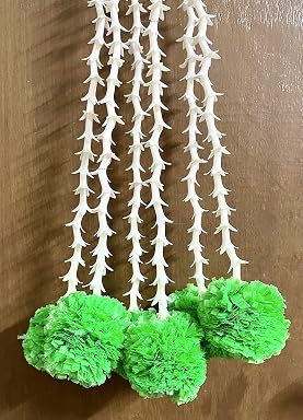 Sphinx artificial rajnigandha buds (tuberose) and fluffy marigold strings for decoration approx. 2.5 ft- (Green, 6)