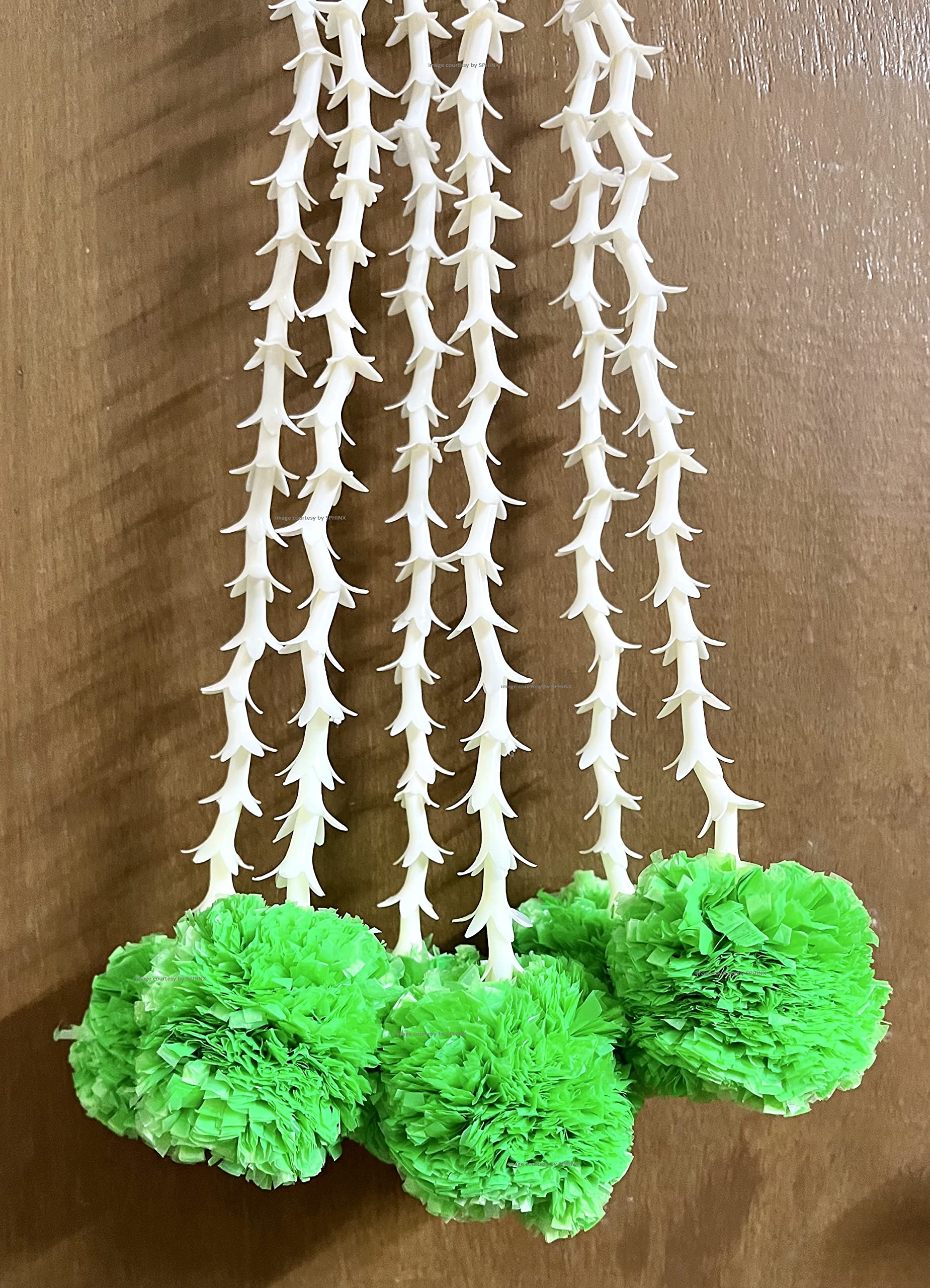 Sphinx artificial rajnigandha buds (tuberose) and fluffy marigold strings for decoration approx. 2.5 ft- (Green, 6)