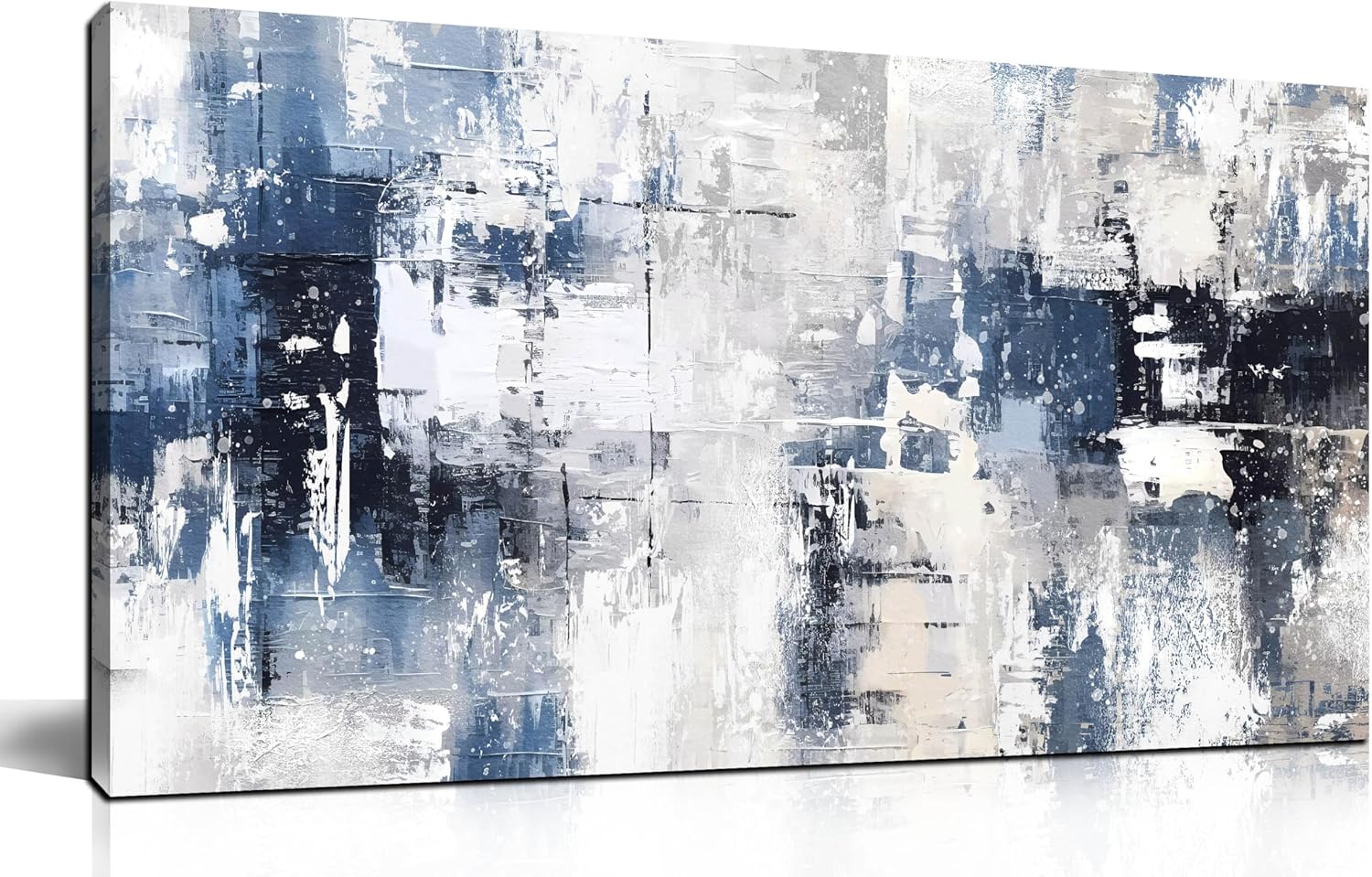 Prepeyssee White and Blue Abstract Canvas Wall Art for Living Room Bedroom Home Office Large Modern Grey Abstract Canvas Prints Picture Ready to Hang Size 20x40, NOT EXACT ITEM