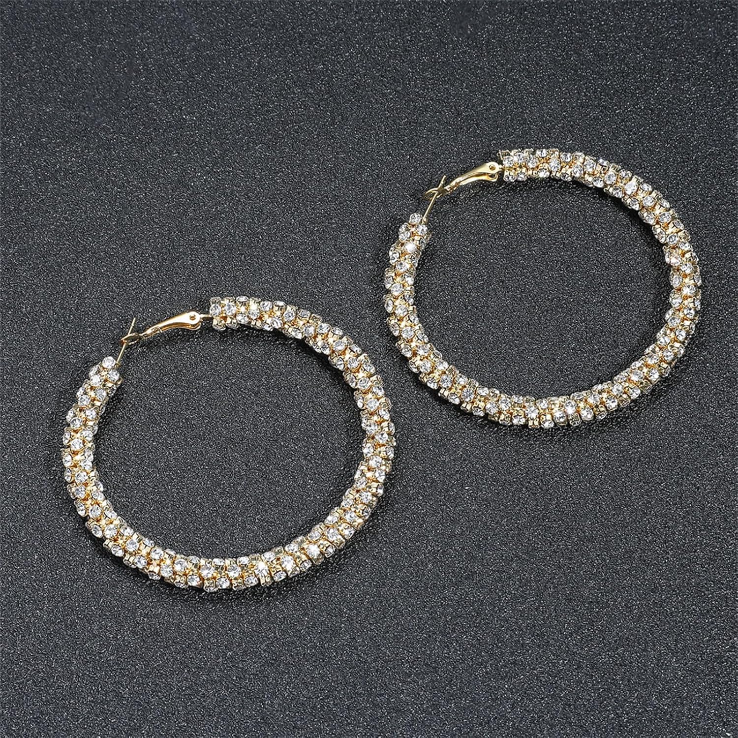 Rhinestone Hoop Earrings for Women 14k Gold Plated Huggie Hoop Earrings Big Thick Hoop Earrings Sparkly Prom Earrings Wedding Jewelry Gift - Image 6