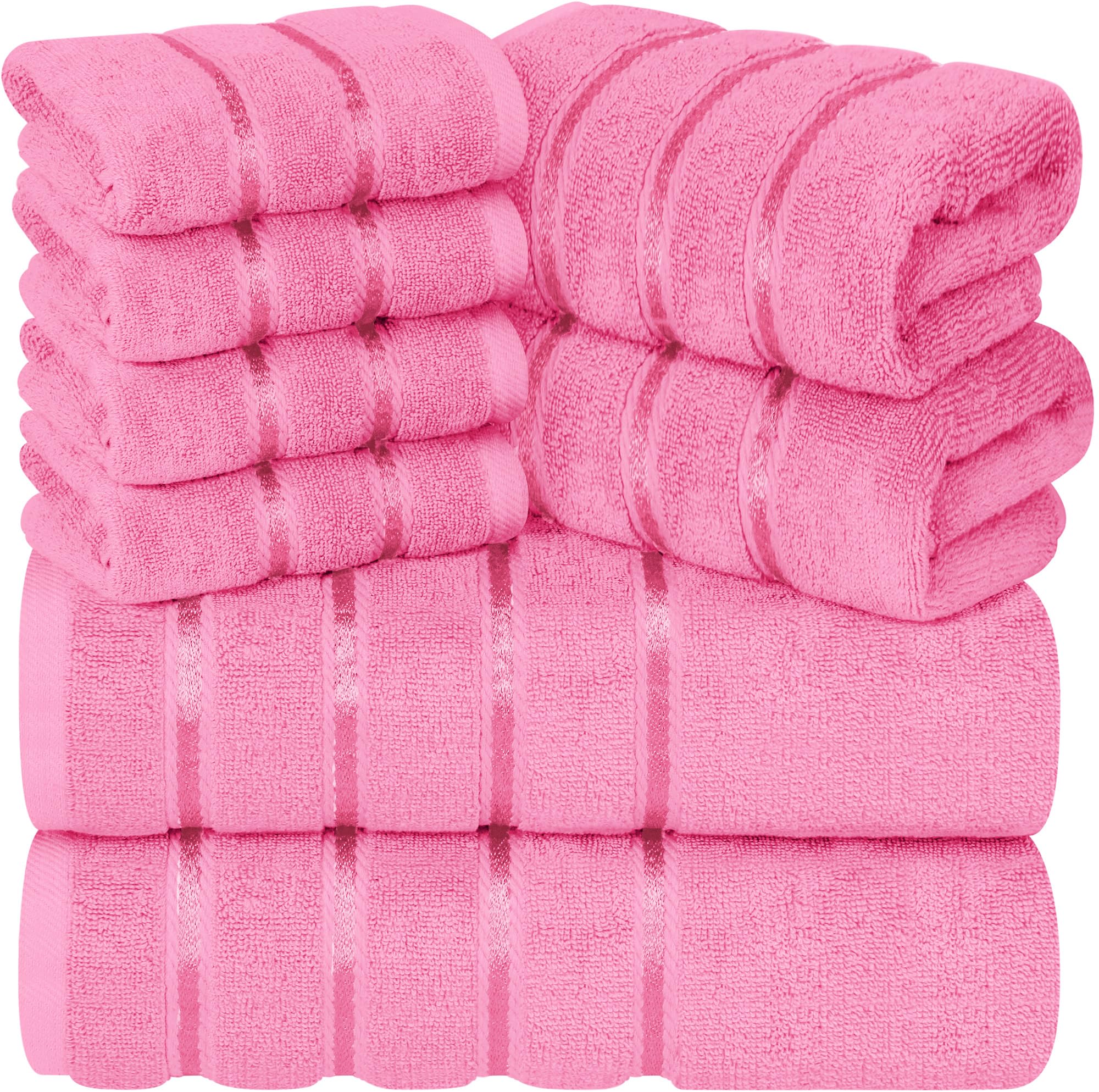 8 Piece Luxury Towel Set 600 GSM Ring Spun Cotton Soft Absorbent Viscose Stripe Towels 2 Bath 2