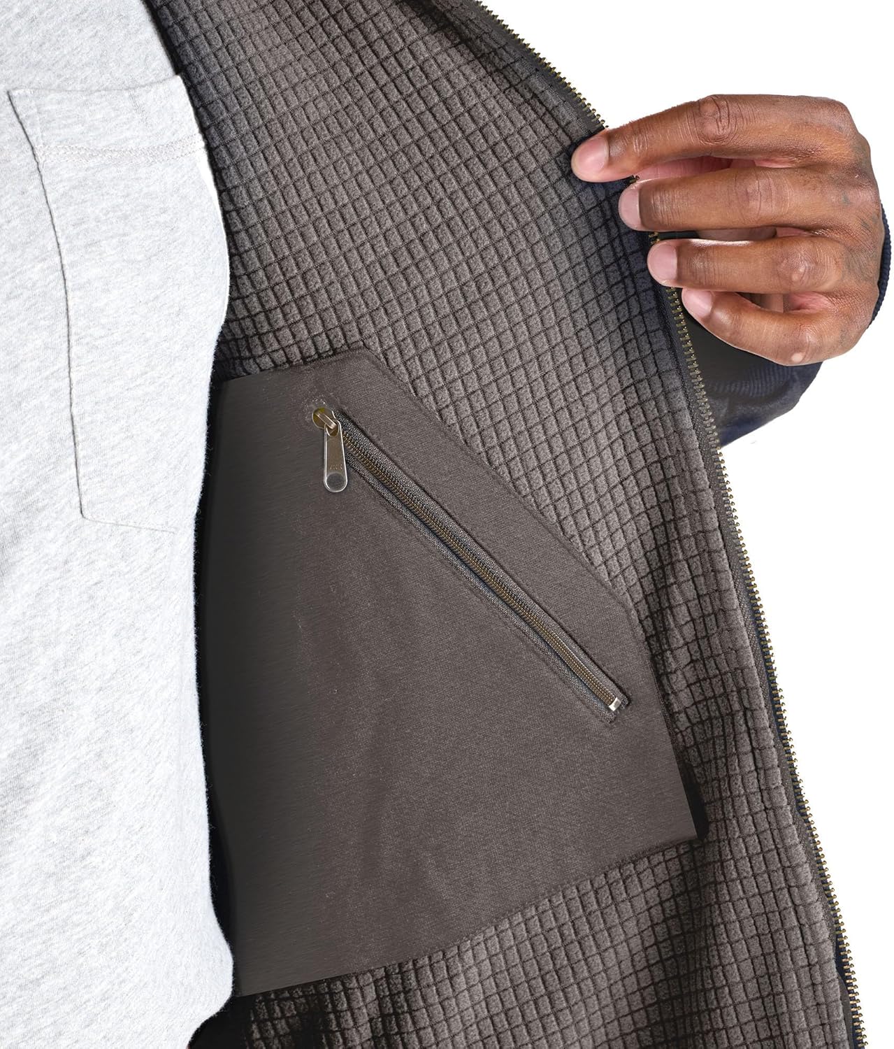 Berne Men's Heritage Grid Fleece-Lined Full-Zip Hoodie Sweatshirt, Large Tall, Graphite Heather - Image 3