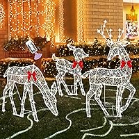 Vista 1 de 3 piezas de renos grandes animados para la familia de renos navideños para patio al aire libre, 2D, decoración navideña iluminada de ciervo