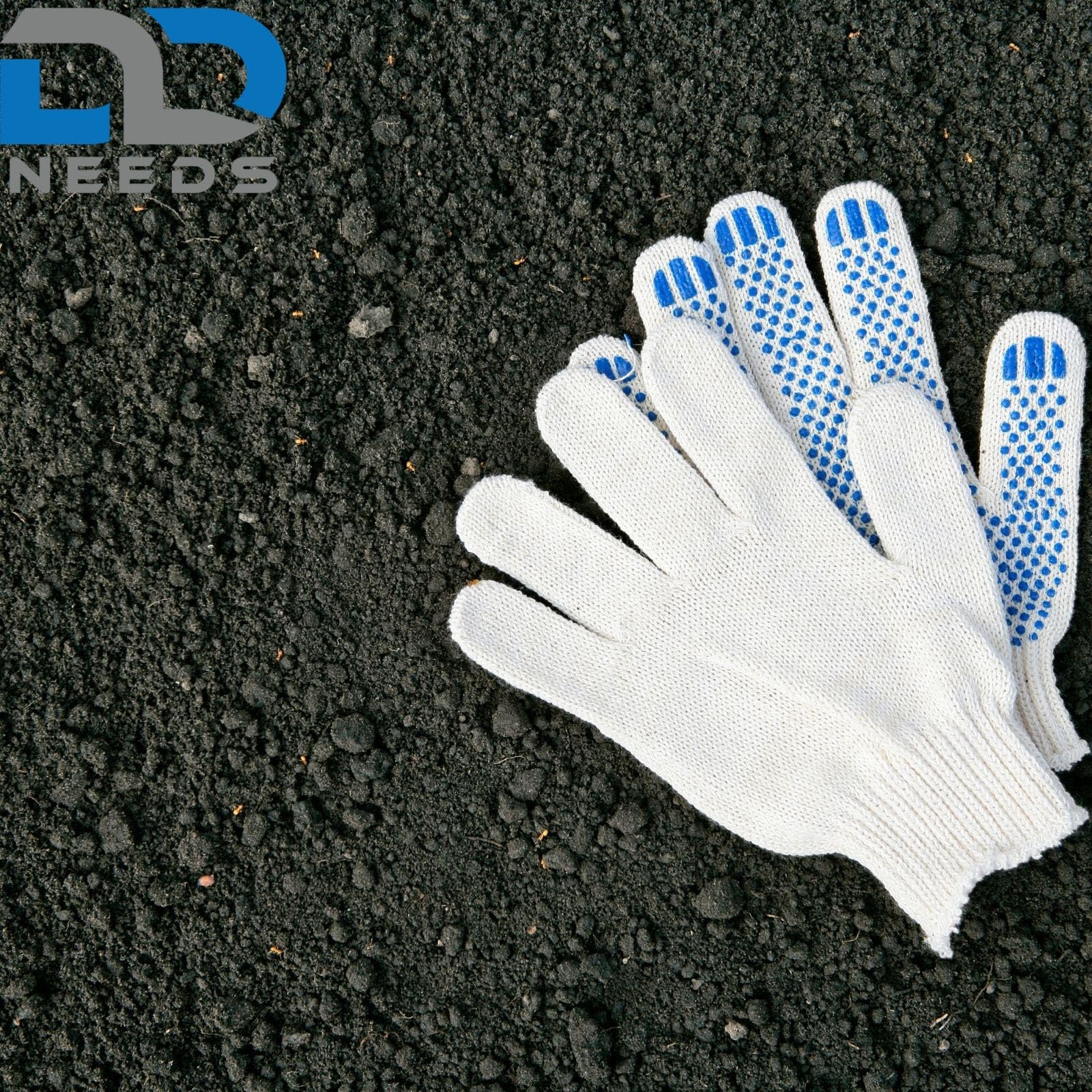 D2D | 120 Paar - Weiße Strickhandschuhe mit Blauen PU-Noppen - Größe: 7 (S) - aus Baumwolle Norm EN 388 - Umzugshandschuhe - Monatgehandschuhe - Rutschfeste Handschuhe
