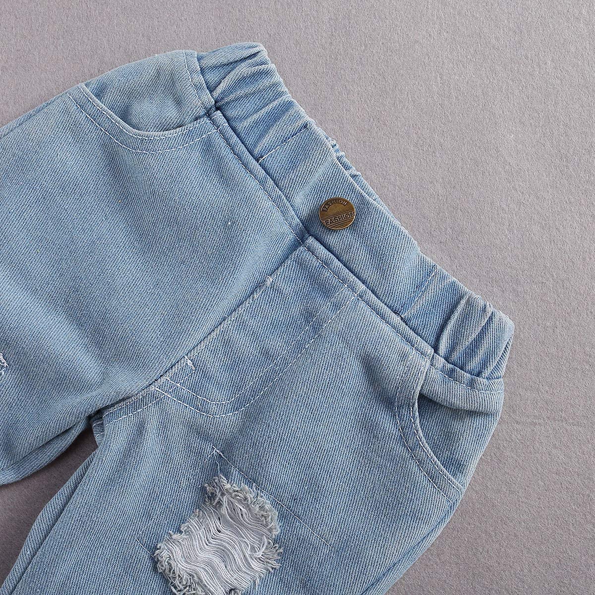Neonato Baby Girl Vestiti Ricamato Pizzo Romper Ripped Jeans Denim Pants Toddler Infant Outfit Set