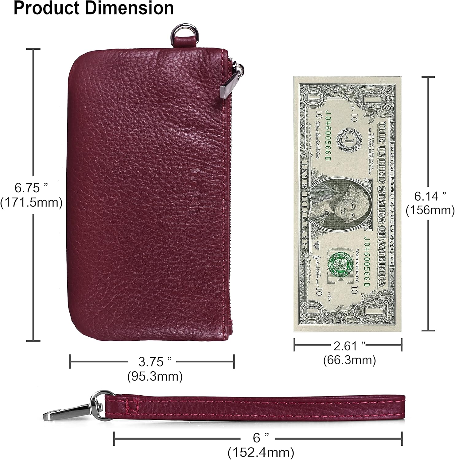 Genuine Leather Coin Purse for Women Small Change Purse with Removable Wrist Strap Zipper Wristlet Wallets with Credit Card Slot - Image 9