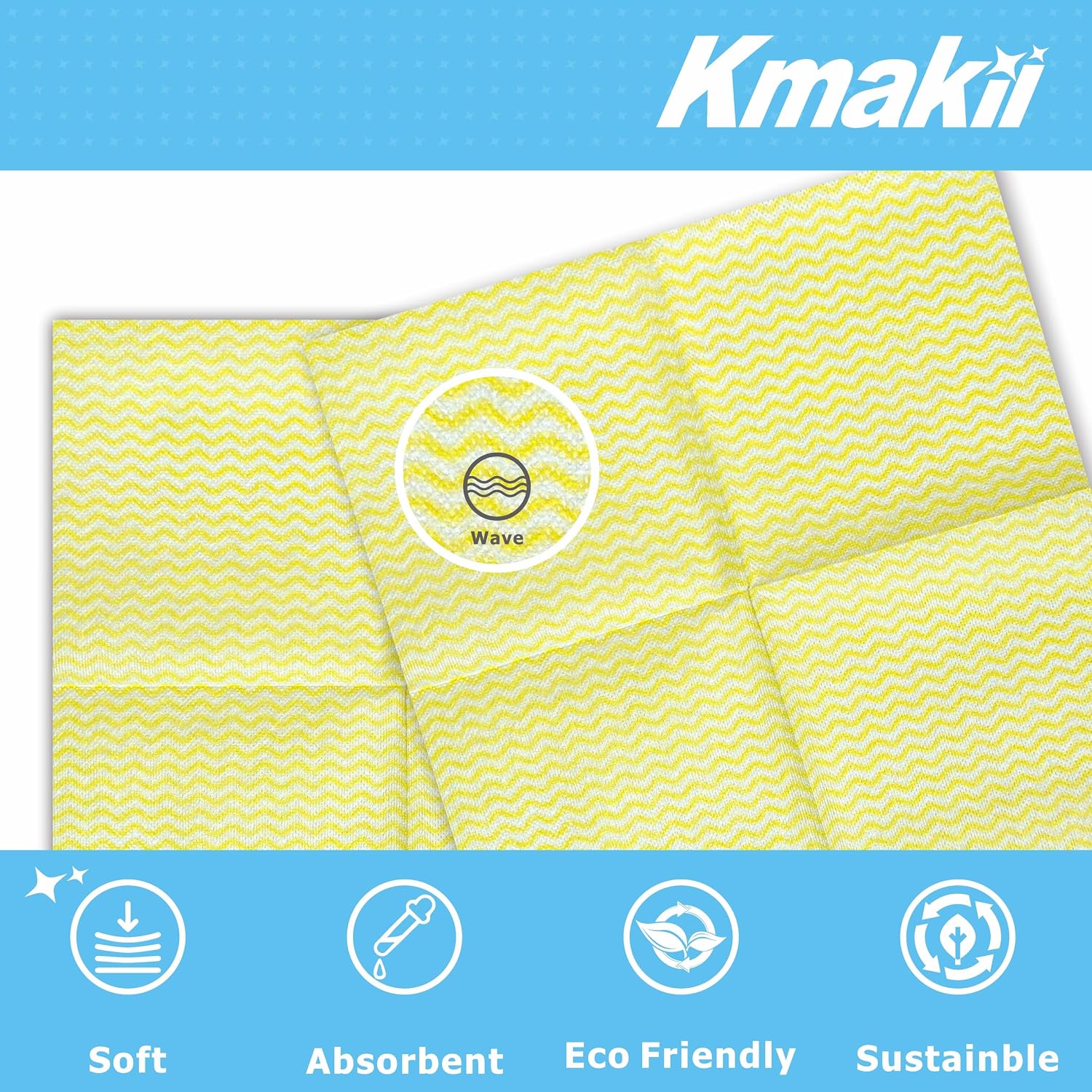 KMAKII Multi-Purpose Cleaning Cloths, Absorbent and Quick-Drying, Streak-Free and Strong, Ideal for Kitchen, Bathroom, and Car Cleaning, 12x12in,Yellow, Pack of 100 image 3