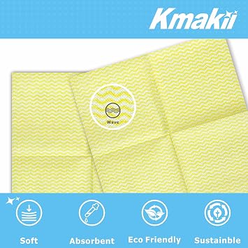 KMAKII Multi-Purpose Cleaning Cloths, Absorbent and Quick-Drying, Streak-Free and Strong, Ideal for Kitchen, Bathroom, and Car Cleaning, 12x12in,Yellow, Pack of 100