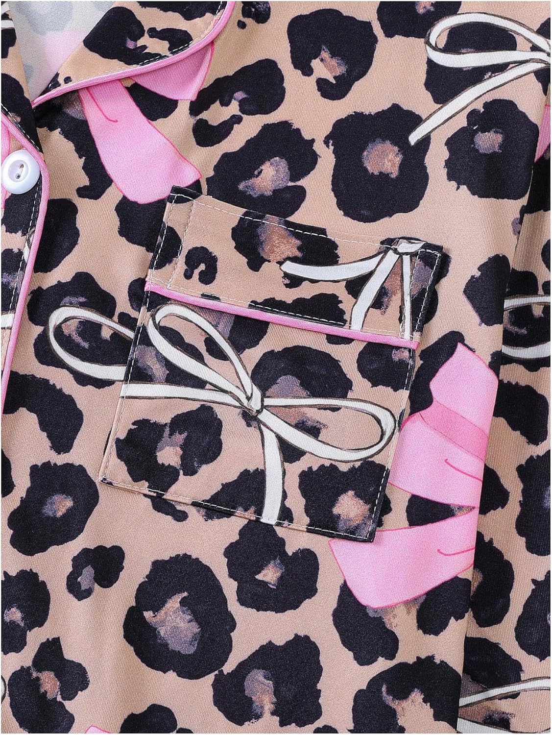 SHENHE Women's Leopard Bow Pajamas Set Long Sleeve Button Down with Pants Sleepwear Lounge Set - Image 4