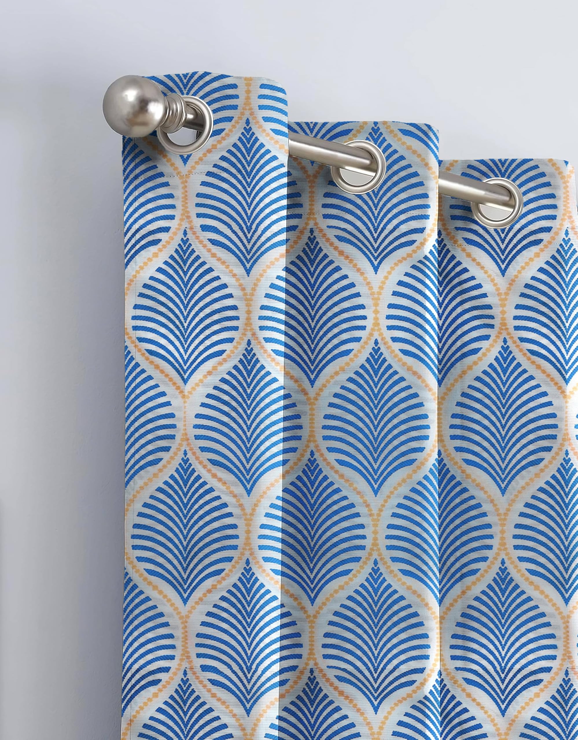 Blessings Room Darkening Door Curtain 7 Feet Long Single Piece | Geometric Leaf Print Design Privacy Panel Eyelet Drapes with Grommet for Living Room, Bedroom, Office Home Decor (1Pc, 7ftx4ft, Blue)-image-15