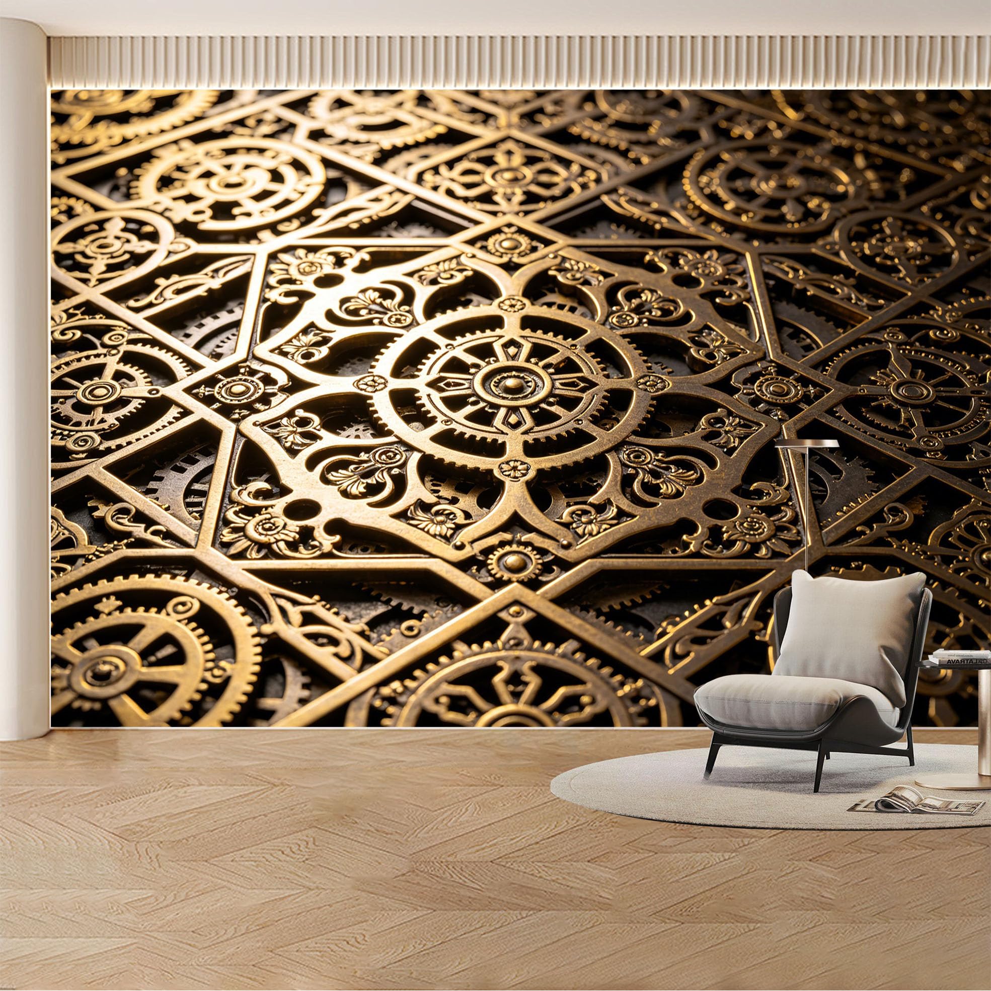 Custom Wall Mural Wallpaper Steampunk Gear Pattern Metal Design Removable SelfAdhesive Large Photo for Living Room， Bedroom， Office