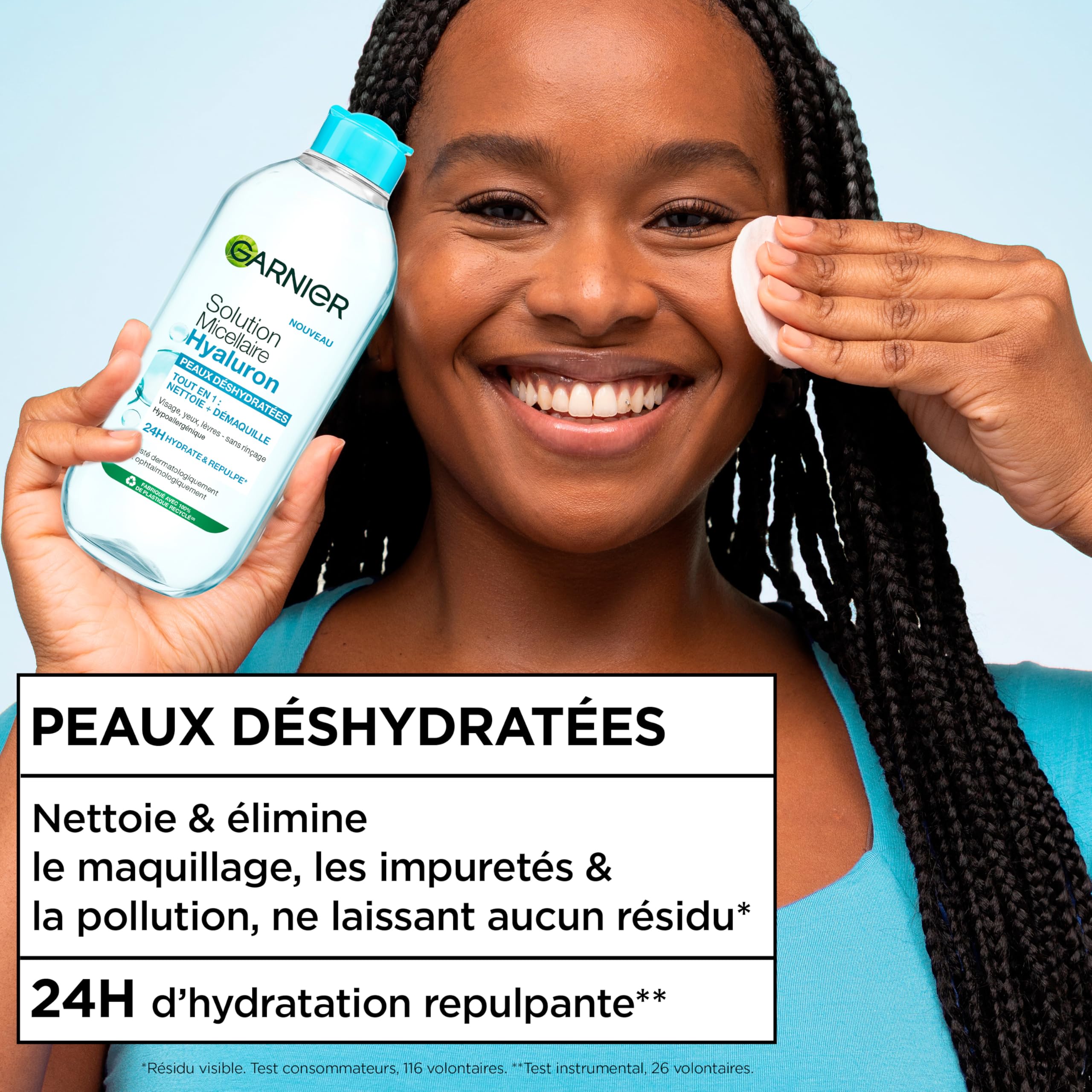 GARNIER Skin Active - Solution Micellaire Tout-En-1 - Nettoie, Démaquille & Hydrate - Micelles & Acide Hyaluronique - Visage, Yeux, Lèvres - Peaux Déshydratées - 400 ml