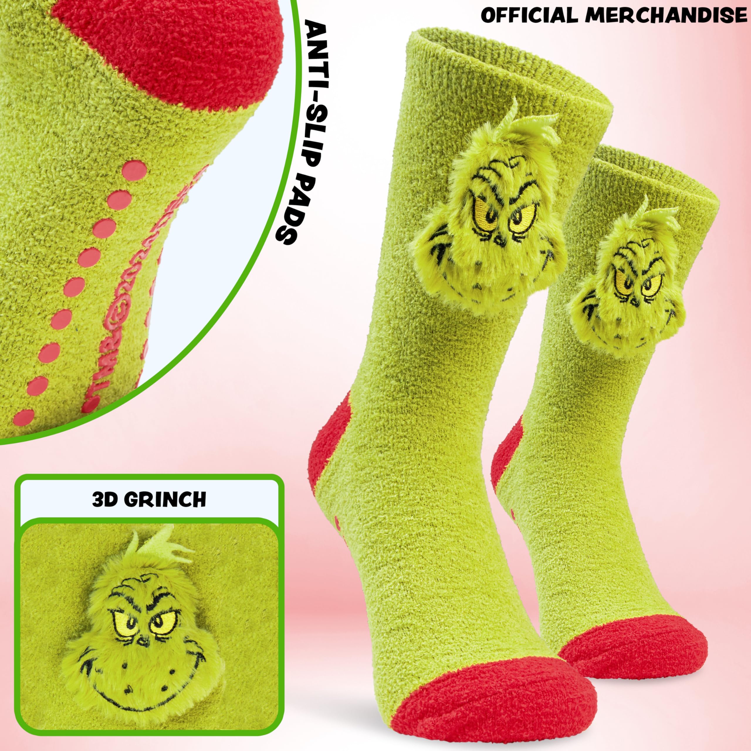 The Grinch Calcetines Antideslizantes Suaves para Hombre Talla 40–45, Antideslizantes Peluche Invierno, Regalos Hombres
