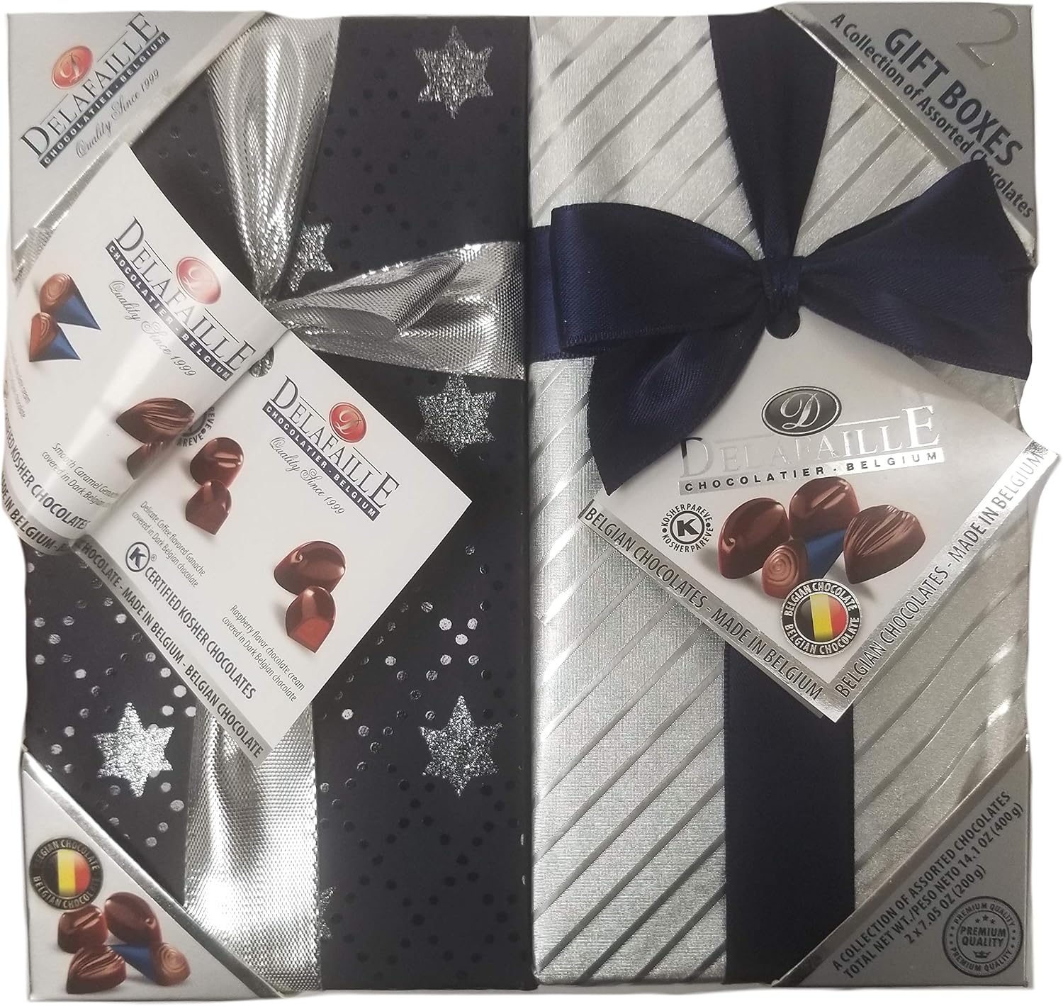 Delafaille Premium Belgian Kosher/Vegan Assorted Chocolates Gift Boxes - 2 Pack (14.1 oz.)