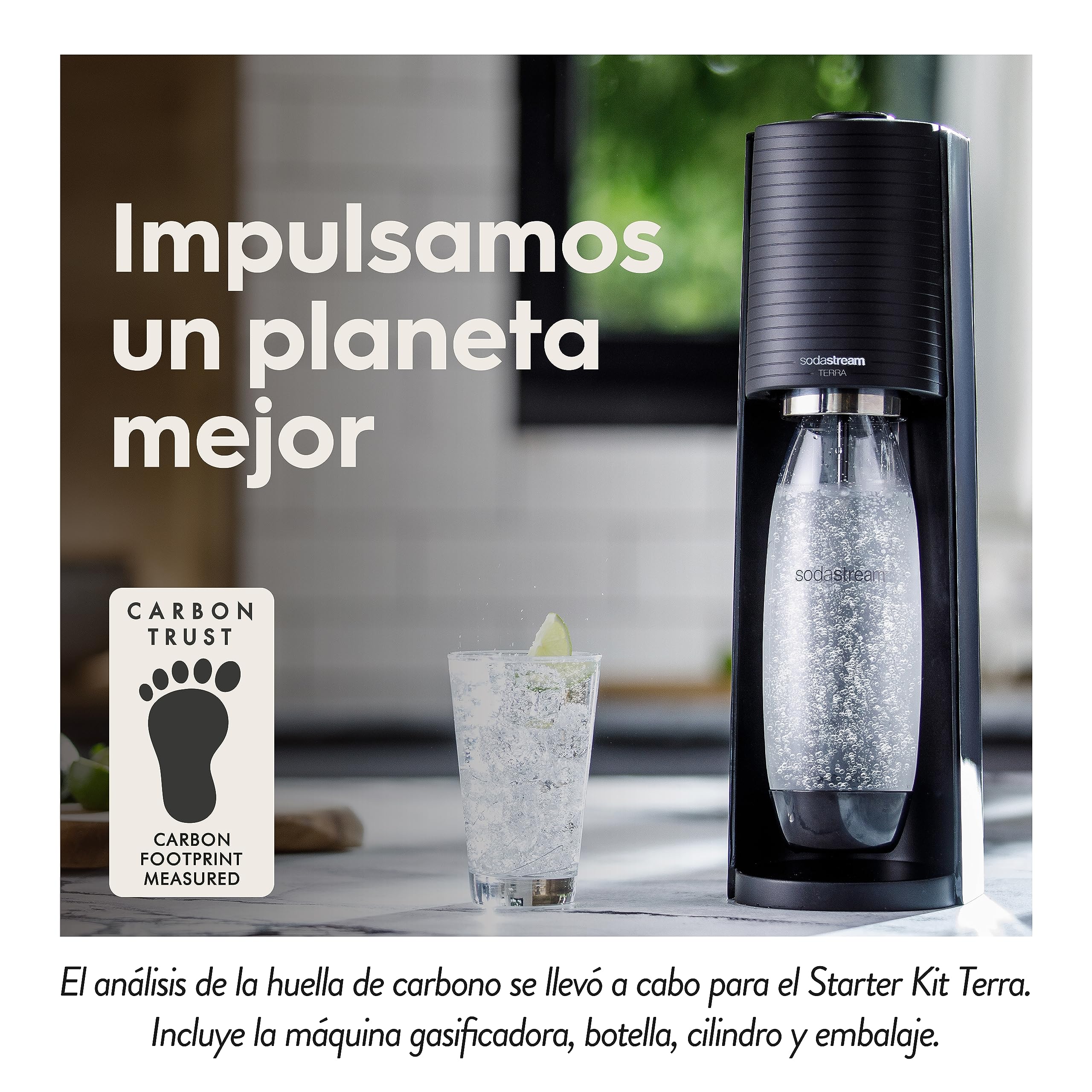 sodastream Terra Machine à Eau Pétillante Pack 1 Bouteille 1L + 2 Bouteilles 0,5L Compatibles Lave-Vaisselle + 1 Recharge de Gaz 60L à Clipser | Noire [Amazon Exclusive]
