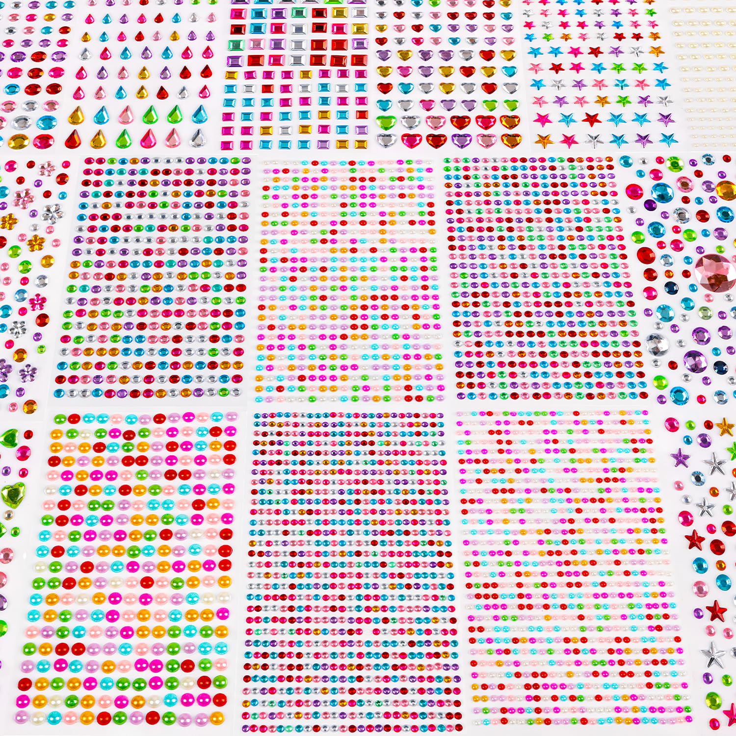 CCINEE 3921pcs Gems Stickers for Crafts, 16 Sheets Self Adhesive Rhinestone Jewel Stickers Stick on Face Gems for Kids Scrapbook Nail Body Makeup Card