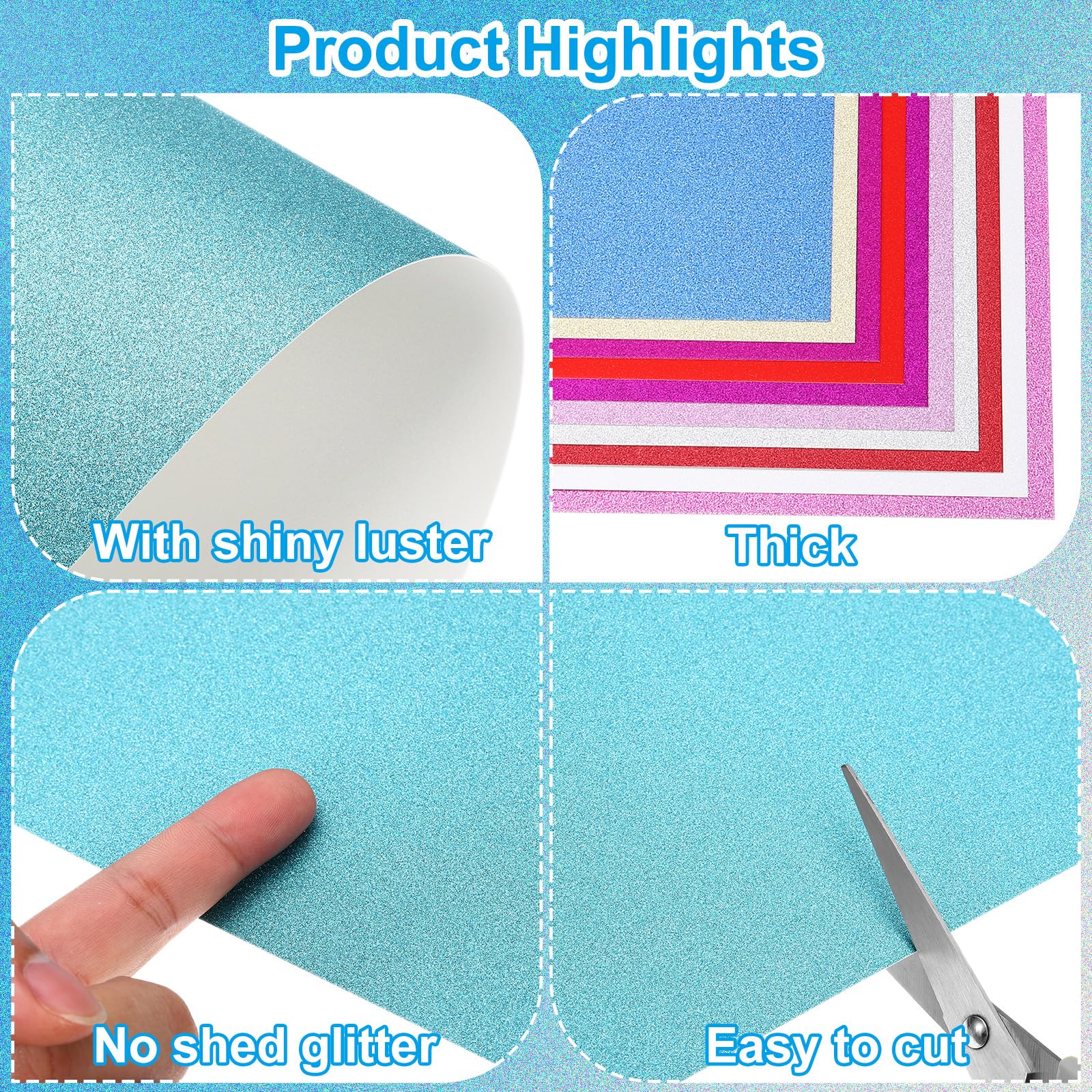 PATIKIL 10 Sheets Light Blue Glitter Cardstock Paper - Image 3