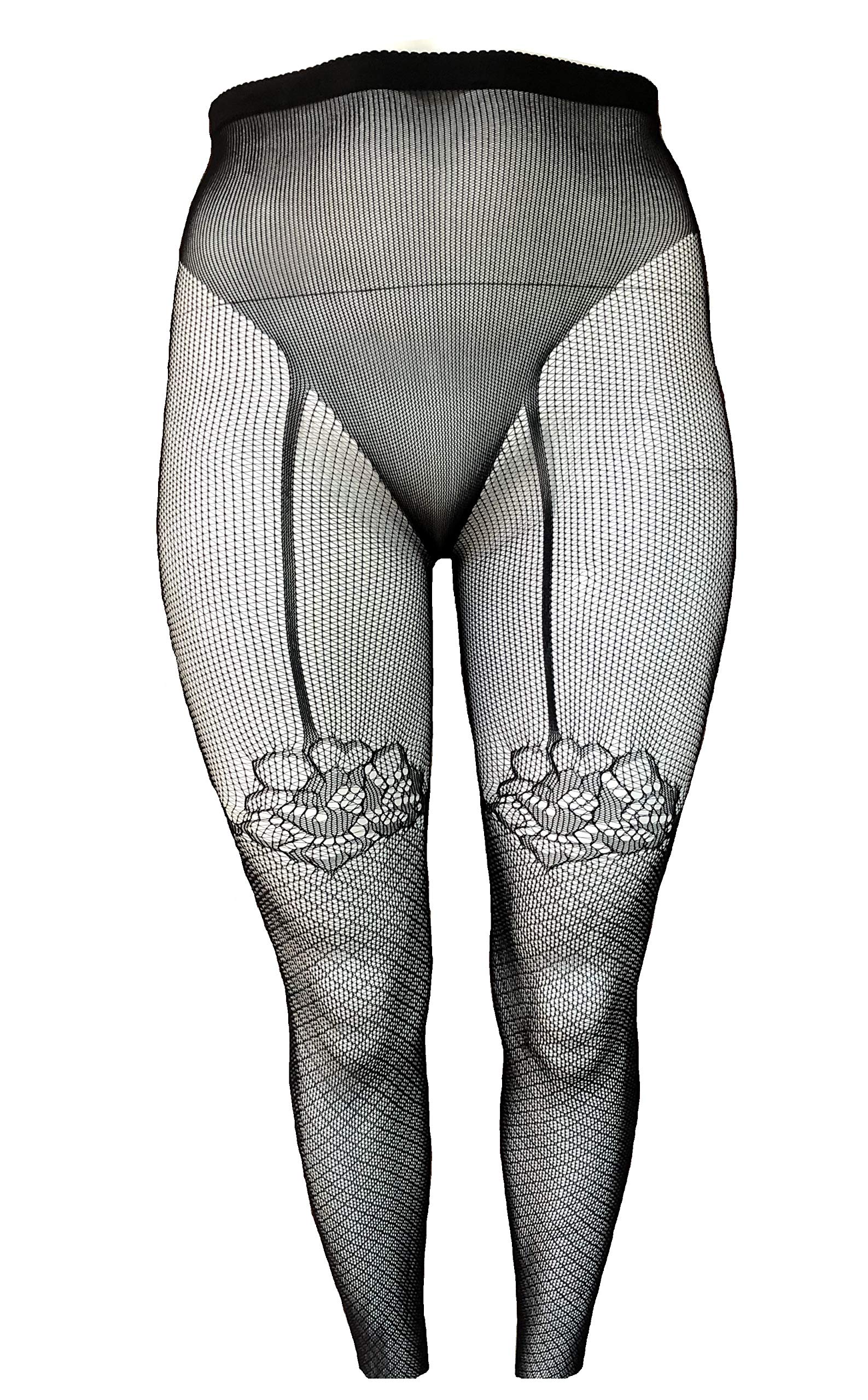 Killer Legs Plus Size Fishnet Pantyhose Faux Floral Trim Garter 168YD028Q Black Queen