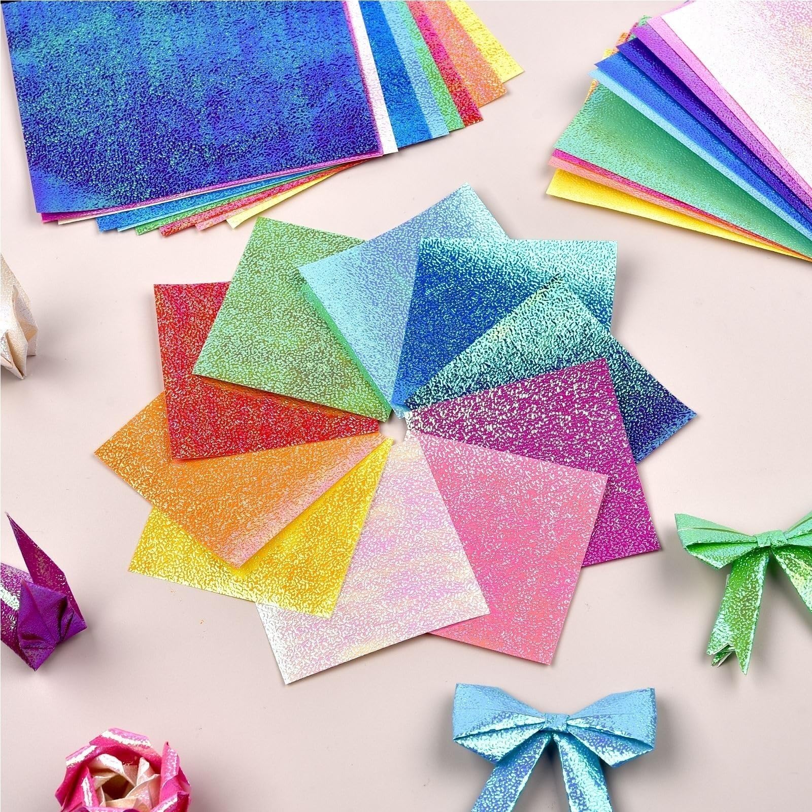 Lot de 100 feuilles papier origami pailleté double face, couleur unie, pliable, perle brillante, fait à la main, for bricolage, scrapbooking, décoration Pour Les Projets De Bricolage(20x20cm)