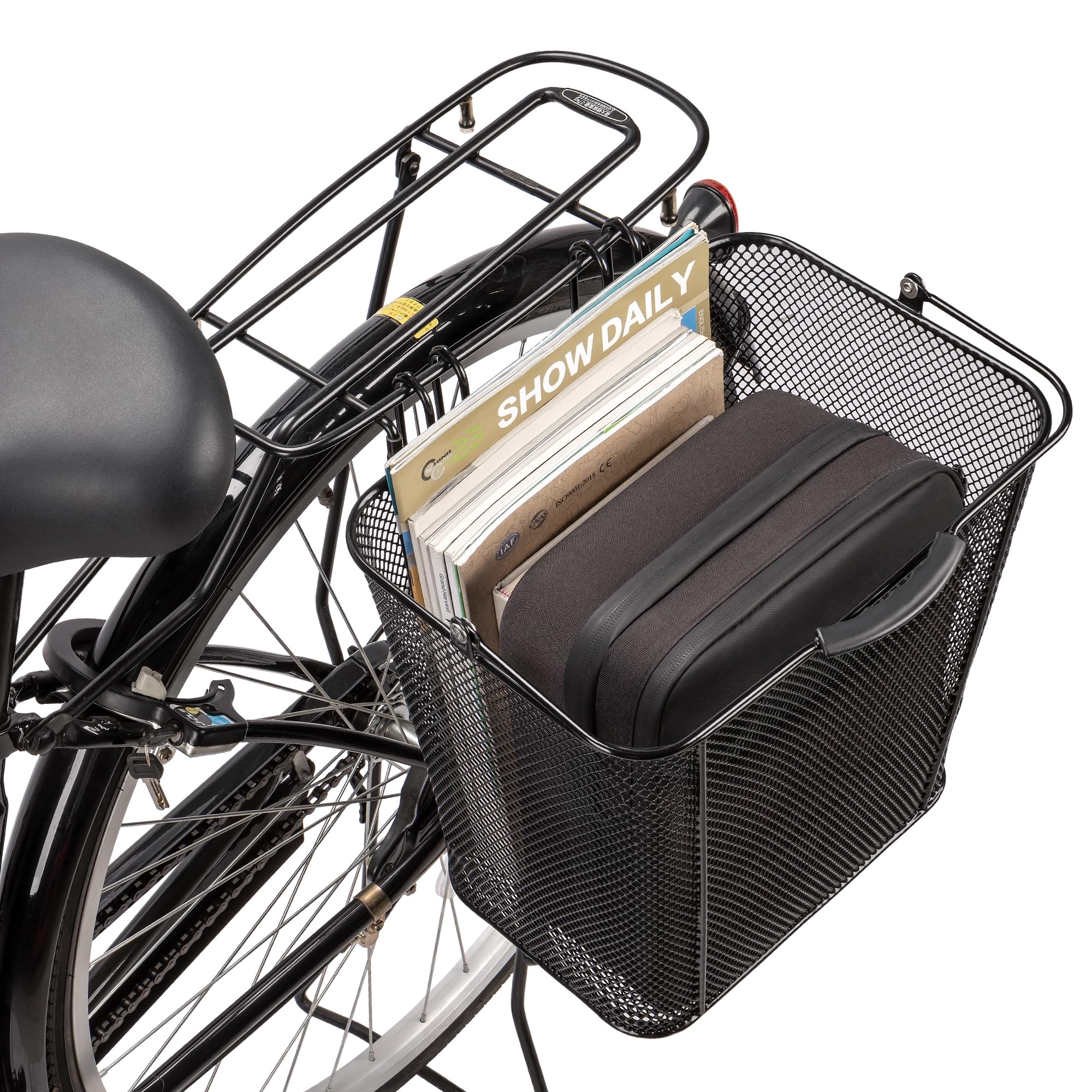 CXWXC Panier de vélo avec poignée – Paniers métalliques amovibles pour l'arrière de grande capacité – Montage facile et facilité de transport pour le porte-vélos
