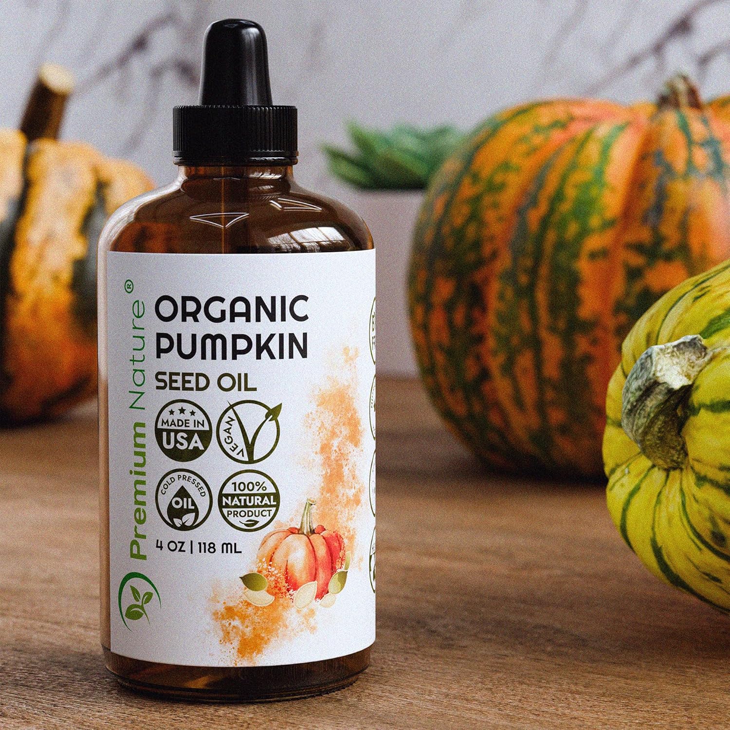Premium Nature Organic Pumpkin Seed Oil Cold-Pressed Unrefined from, 100% Pumpkin Seed Oil for Hair Growth Pure Pumpkins Oils for Skin Face Hair Oils Aceite de semilla de calabaza para el cabello 4oz - Image 4