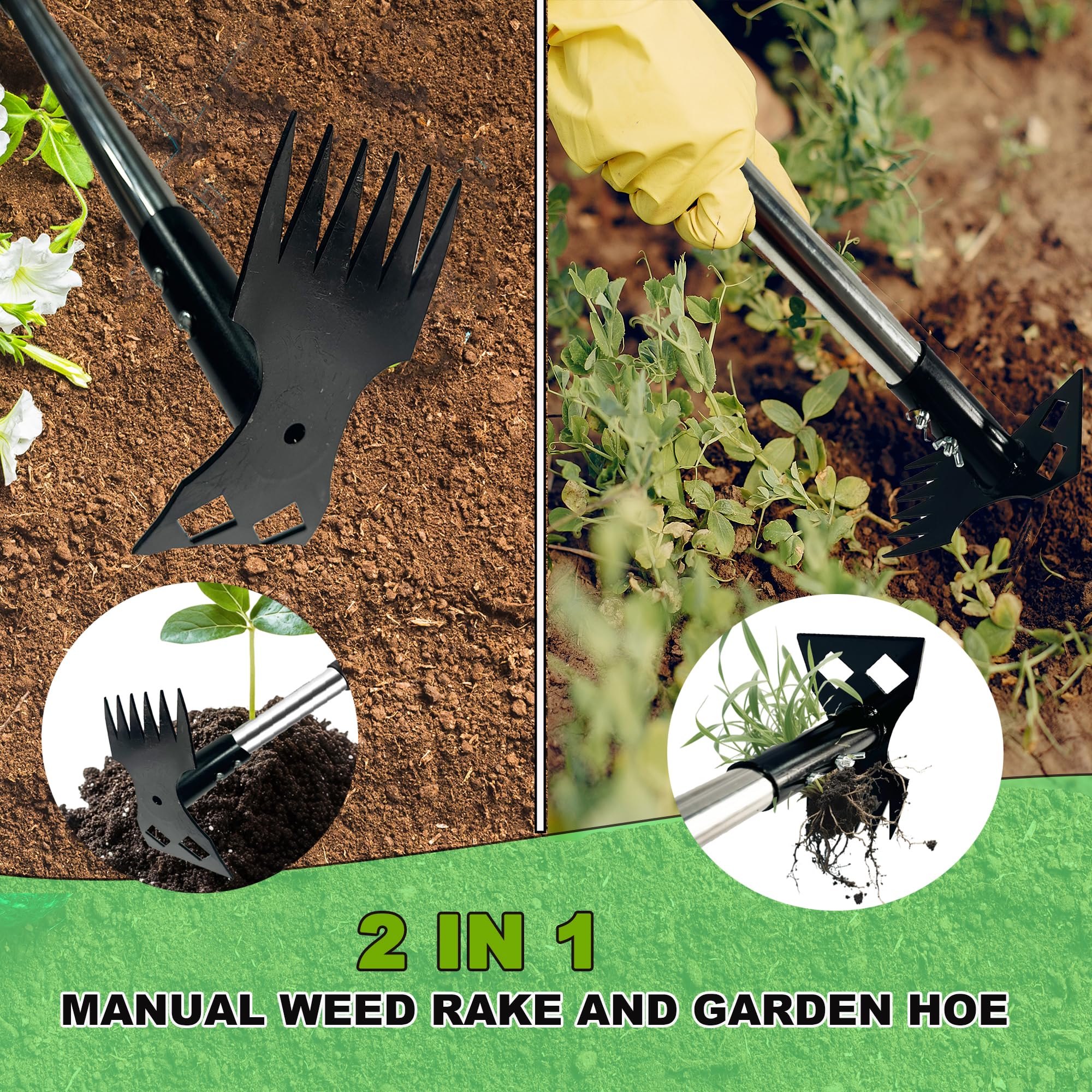 Outil D'arrache-mauvaises Herbes, Outil De Désherbage Debout, Extracteur De Mauvaises Herbes à Long Manche, Arrache-racines Détachable, Outil De Désherbage De Jardin Avec 4 Griffes