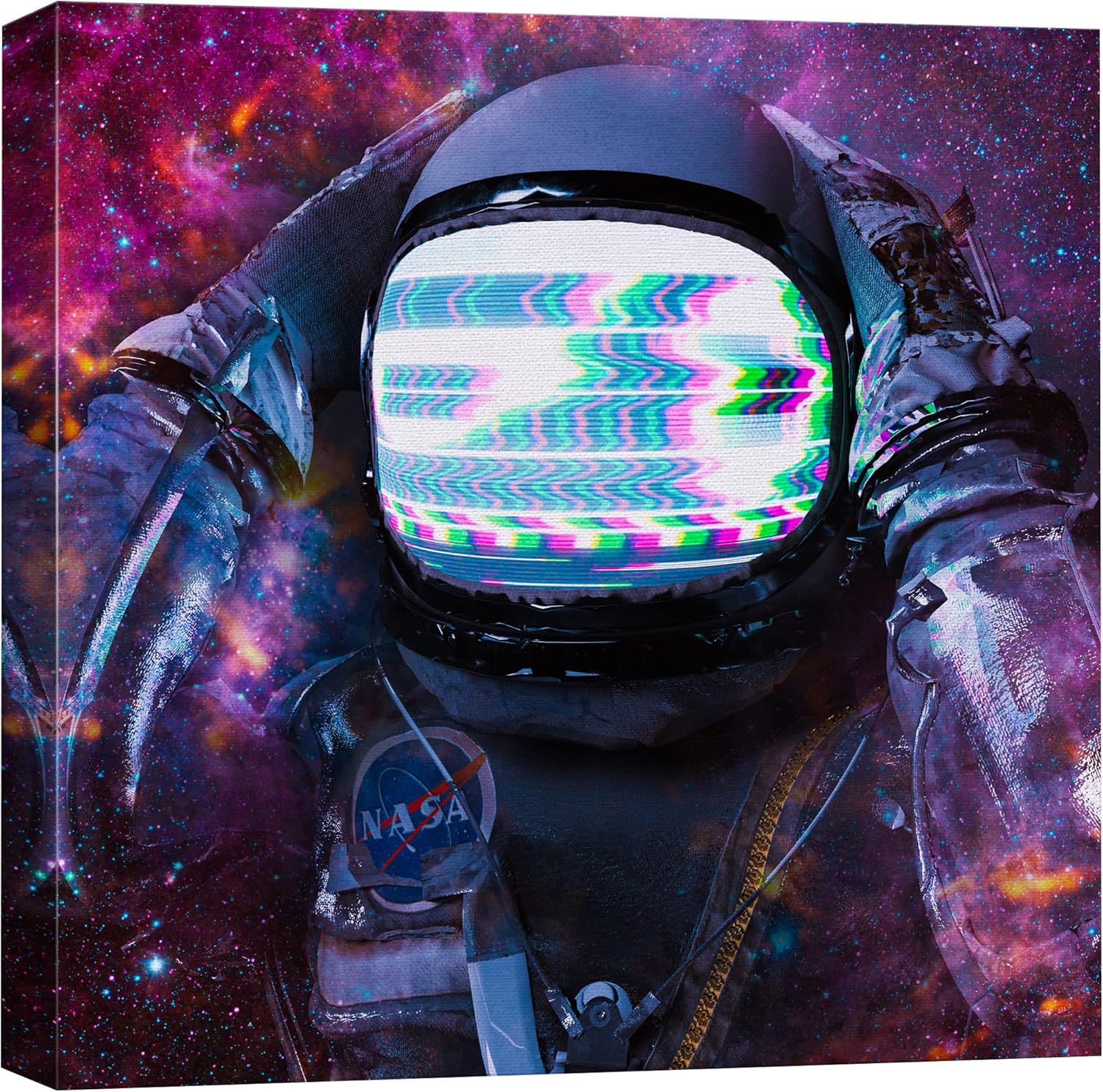 wall26 Canvas Print Wall Art Surreal TV Screen Helmet Cosmic Astronaut Astronomy & Space Fantasy & Sci-Fi Digital Art Pop Art Decorative Futuristic Cool for Living Room, Bedroom, Office - 24"x24"