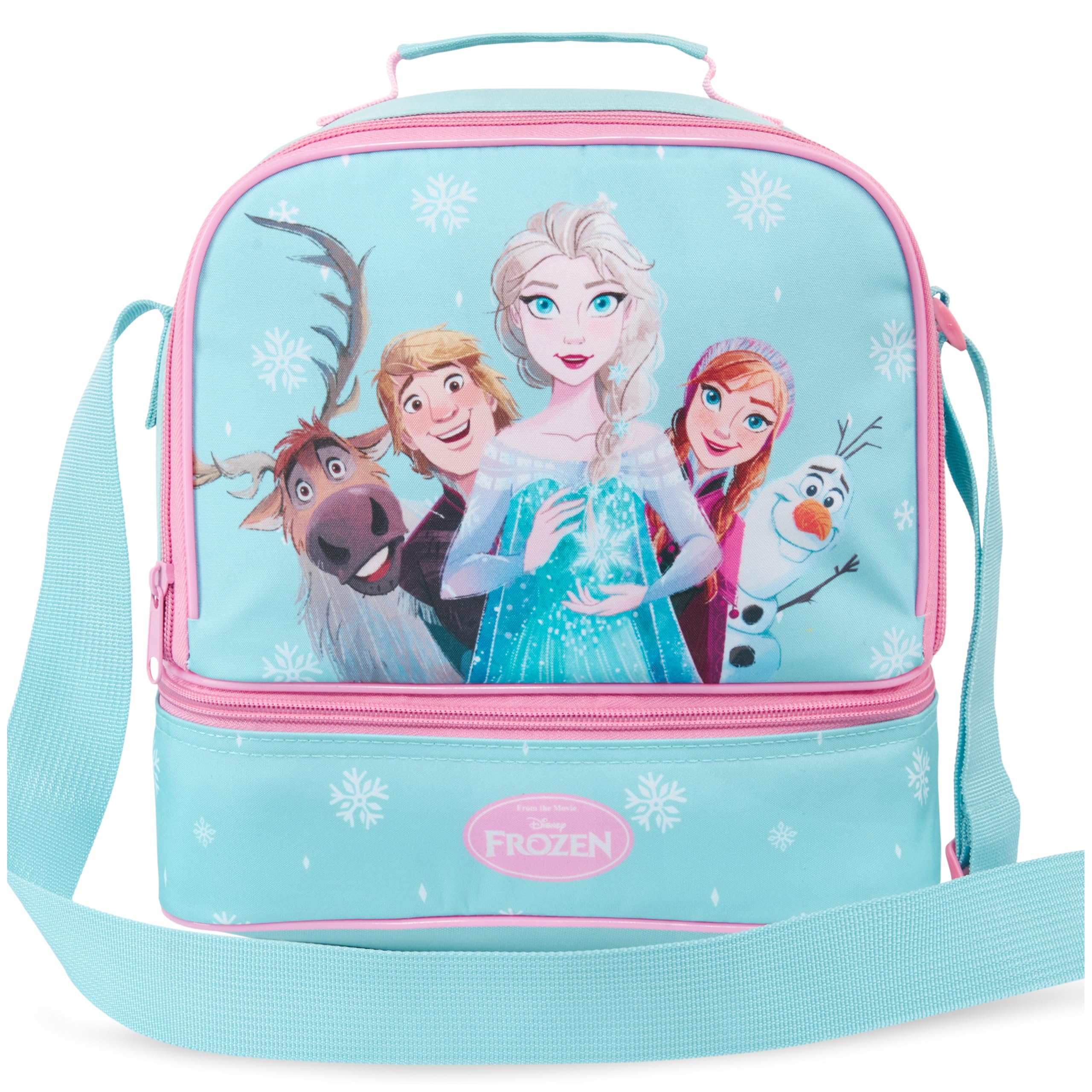 Get Trend Disney Frozen Kids Insulated Lunch Bag, Dual Compartments Cooler Bag for Lunch Box & Snacks, Food Carrier for Sports, Travel & Picnics, School Supplies, Girls Gifts (Light Blue/Pink Frozen)