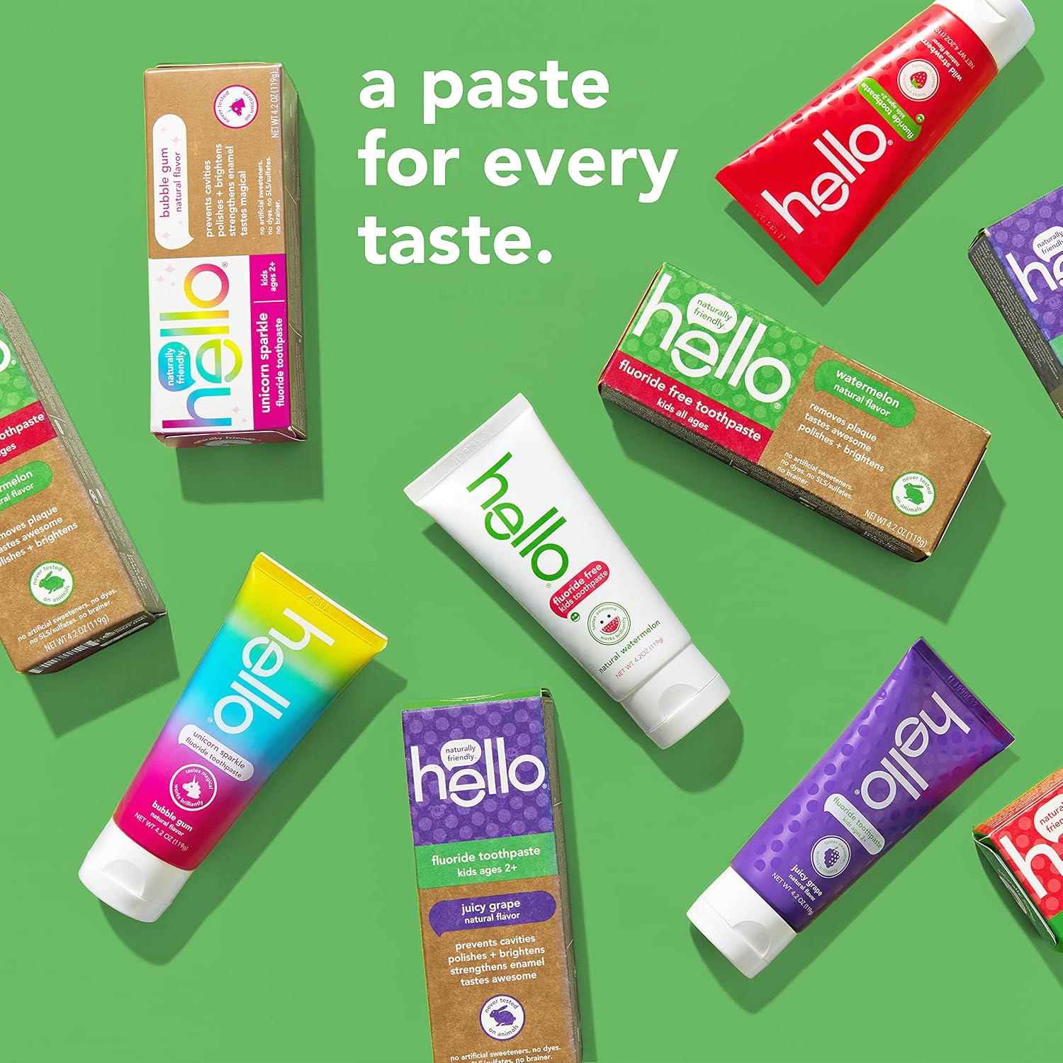 Hello Natural Watermelon Flavor Kids Fluoride Free Toothpaste, Vegan, SLS Free, Gluten Free, Safe to Swallow for Baby and Toddlers, 4.2 Ounce (Pack of 4))