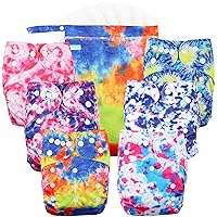 Vista 16 de wegreeco Pañales de tela, paquete de 6 con 6 insertos y 1 bolsa húmeda, pañales de tela lavables para bebés, talla única ajustable reutilizable Coche