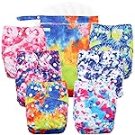 wegreeco Cloth Diapers 6 Pack with 6 Inserts & 1 Wet Bag, Washable Cloth Diapers for Babies, One Size Adjustable Reusable (Tie-dye)