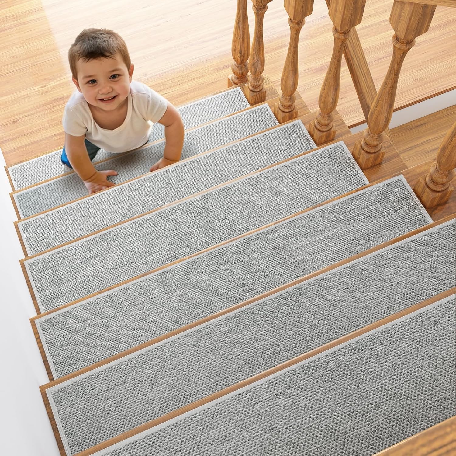 MOHOM 15pcs 8" x 30" Linen Non Slip Stair Carpet Treads for