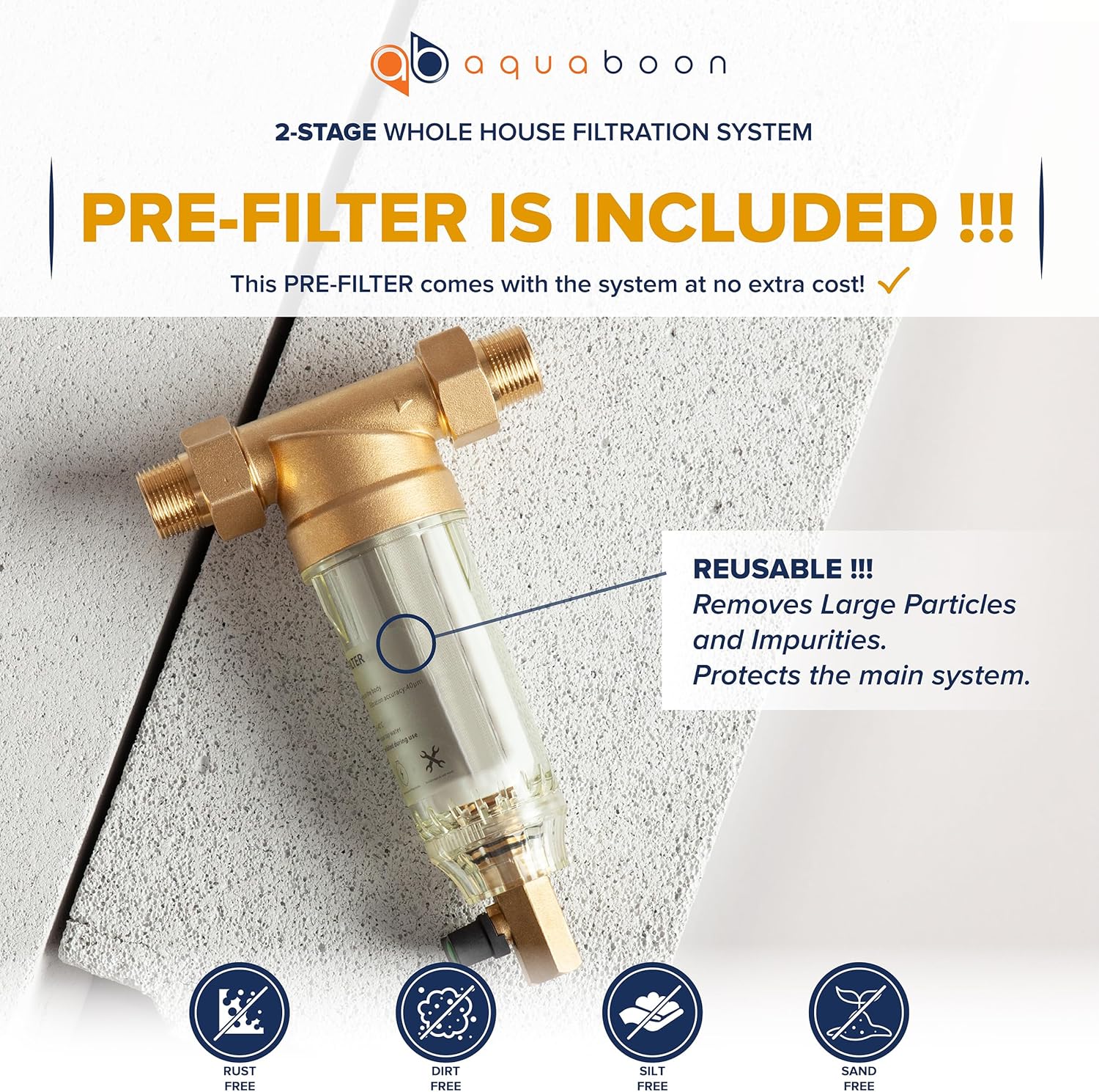 2-Stage Water Filter System 20x4.5 inch Comes with Sediment & Carbon Filters | Prefilter, Wrench, Gauge & Release, Freestanding Steel Frame Included - Image 3