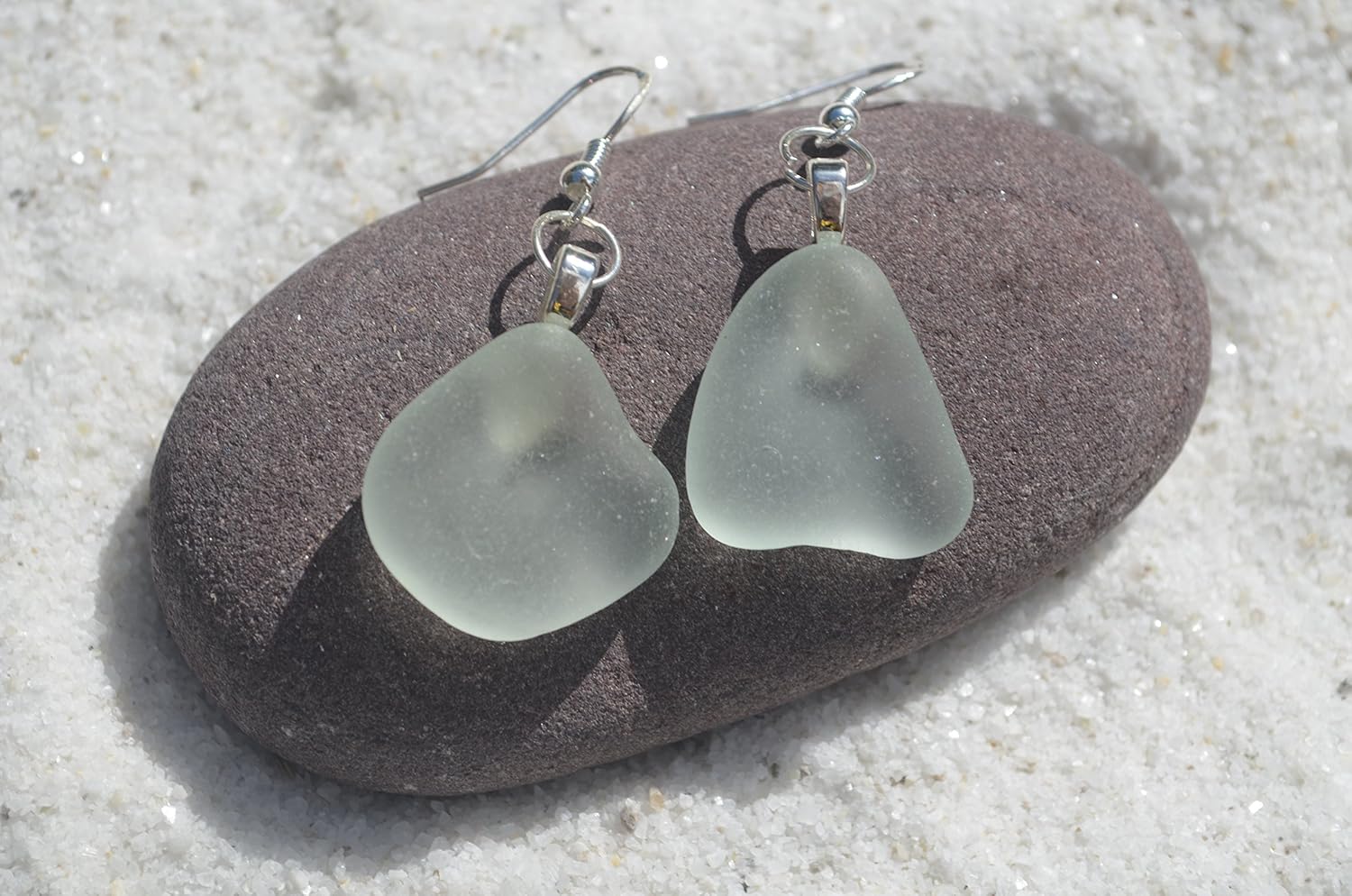 Pale Sea Foam Sea Glass Dangling Earrings - Made to Order